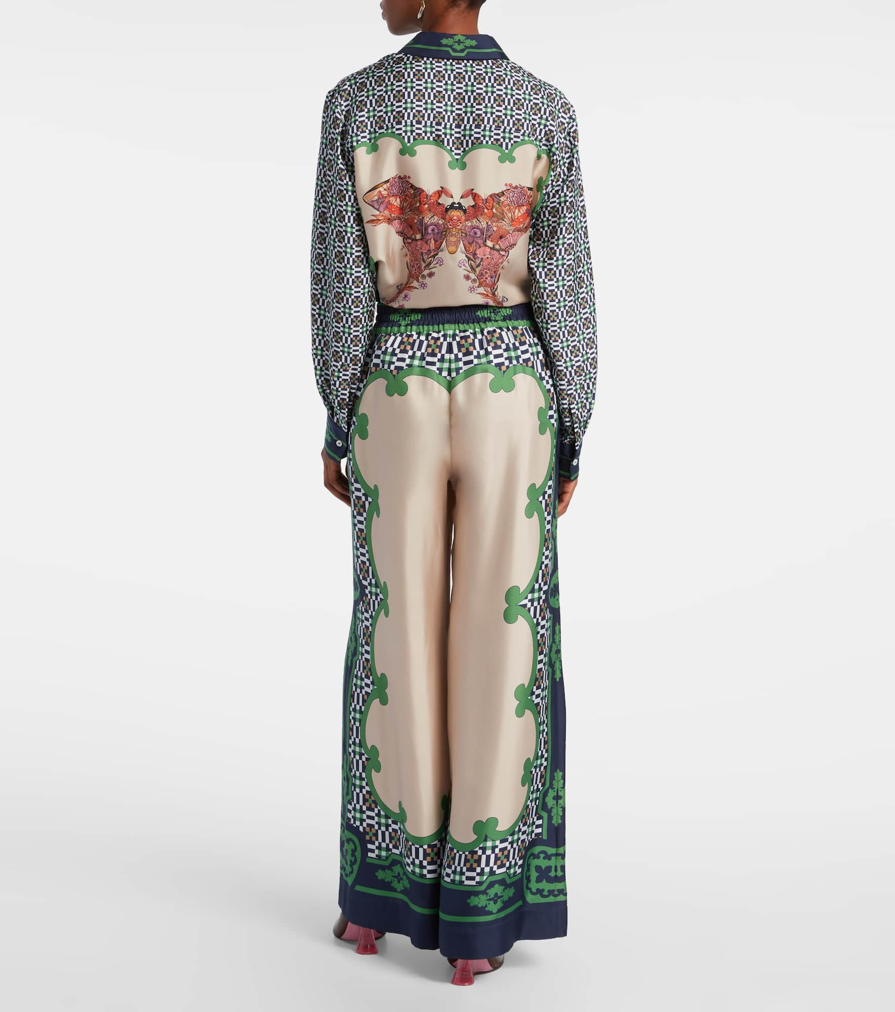 Printed silk twill palazzo pants - 3