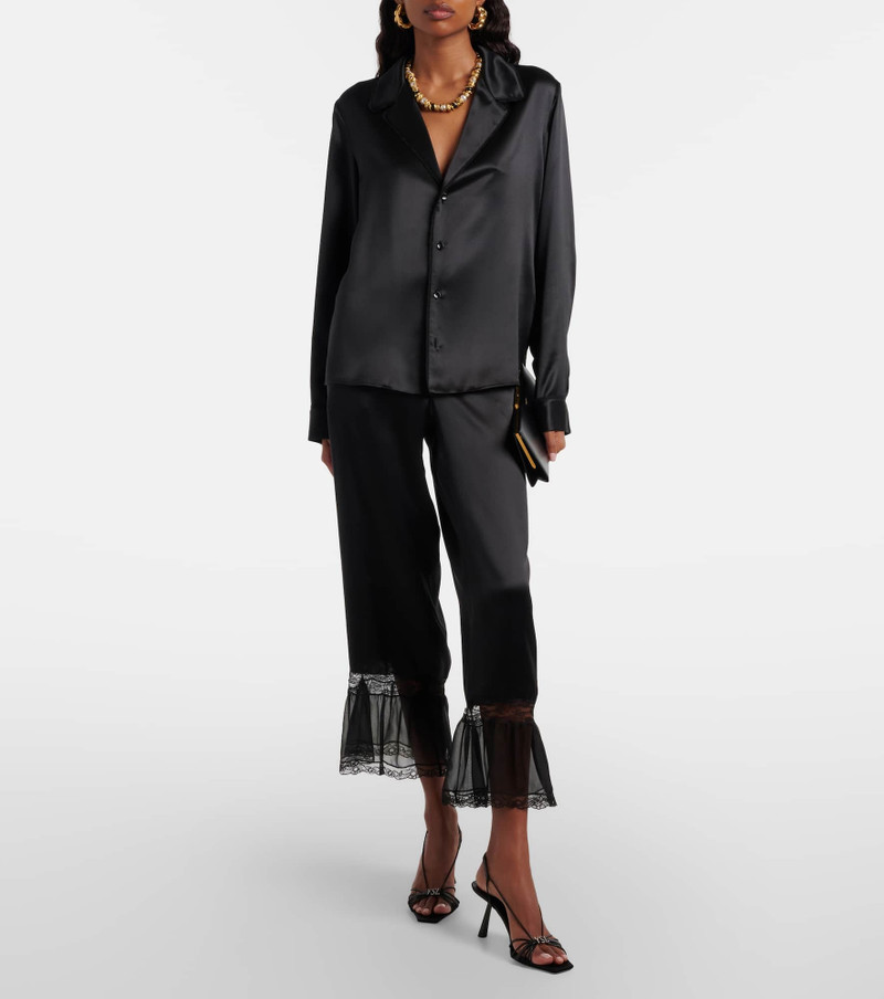 SAINT LAURENT Lace-trimmed silk satin wide-leg pants outlook