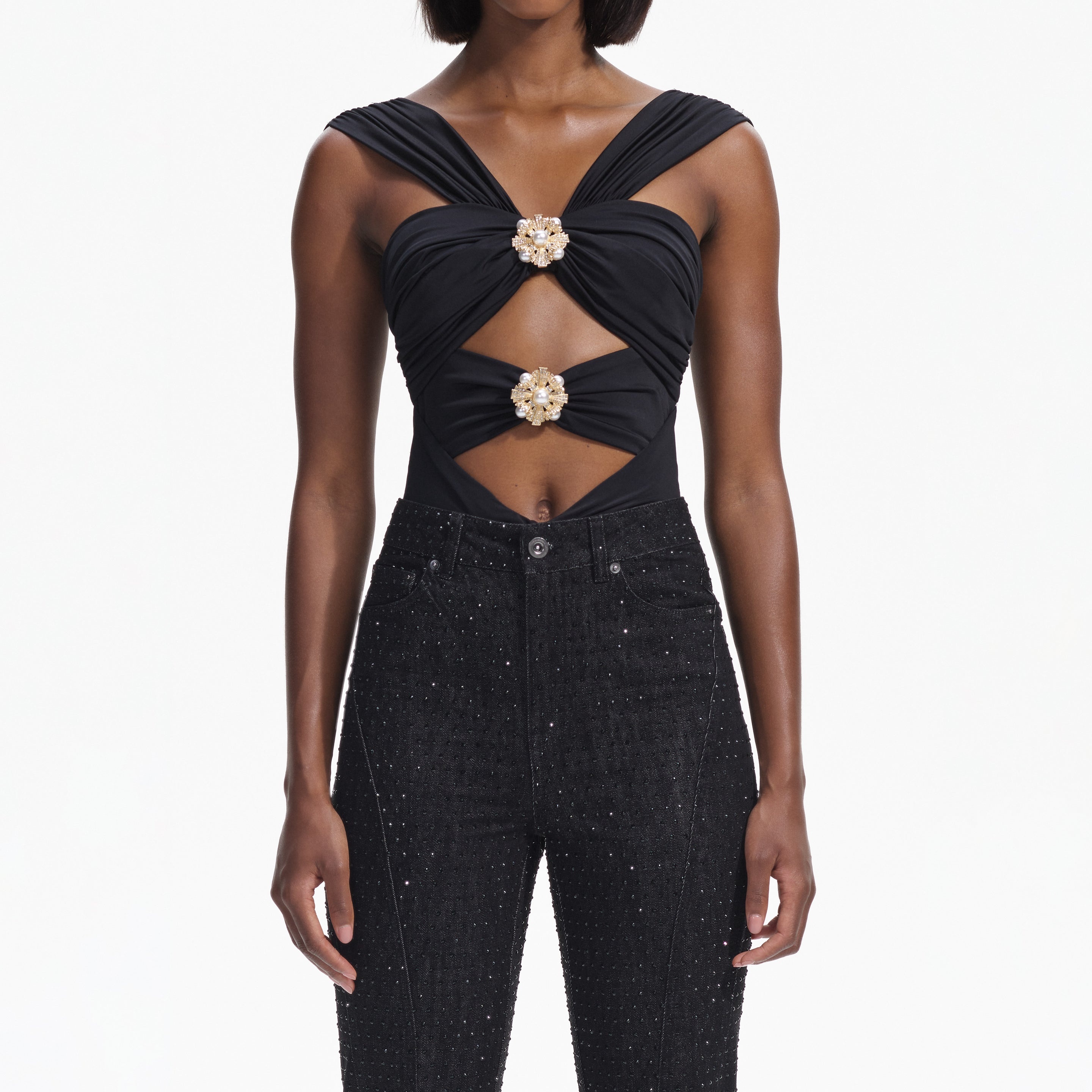 Black Rhinestone Denim Jeans - 4