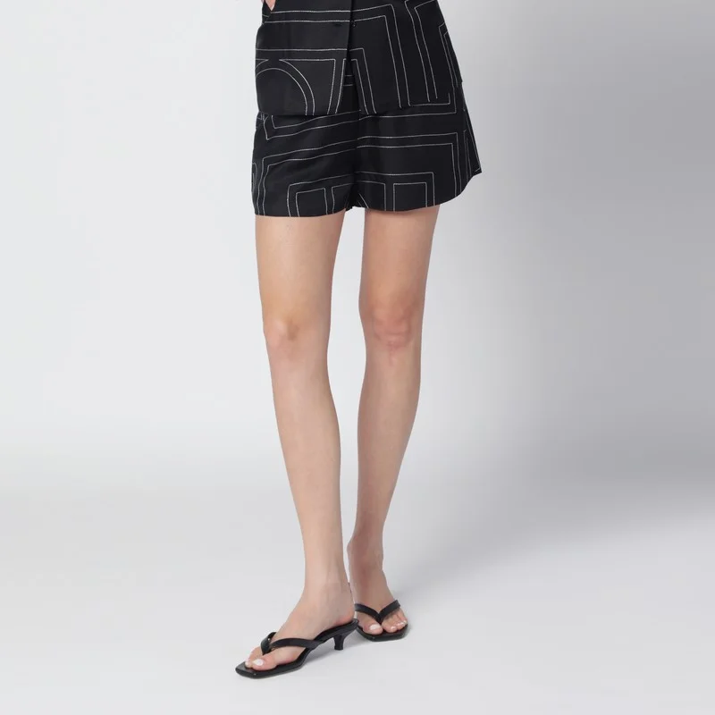 Black silk monogram shorts - 1