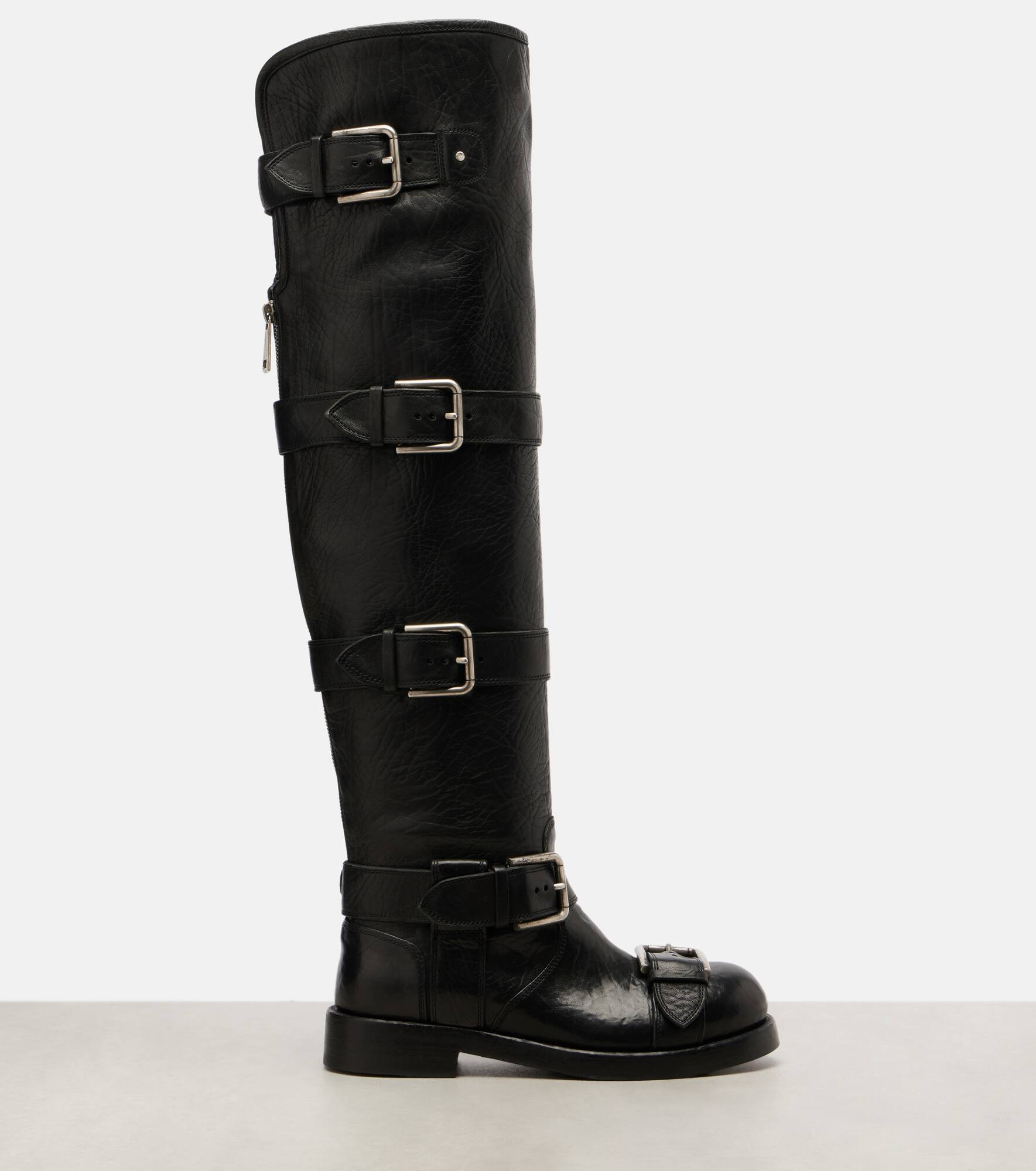 Over-the-knee leather biker boots - 4
