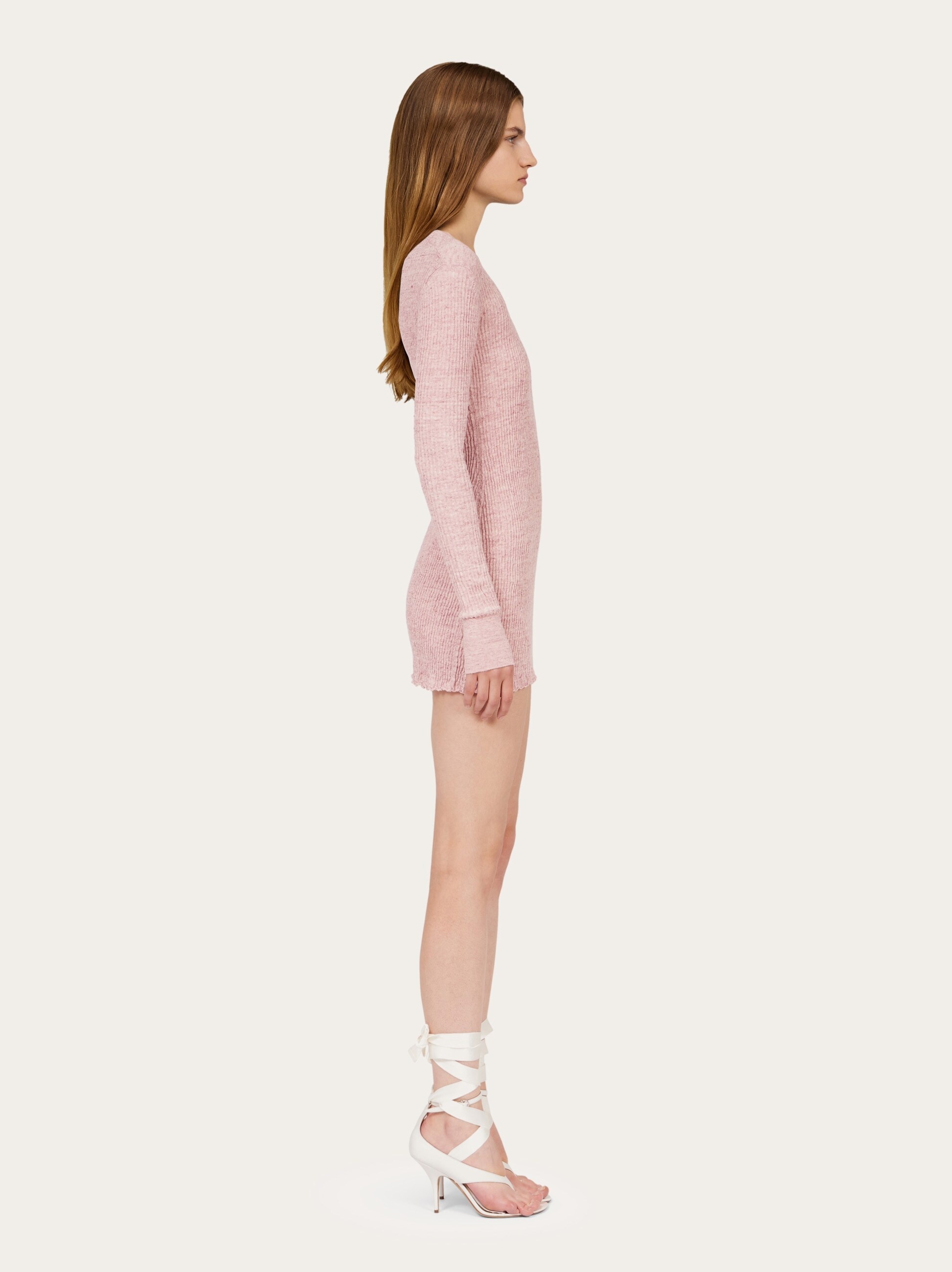 Long-sleeved linen mini dress - 3