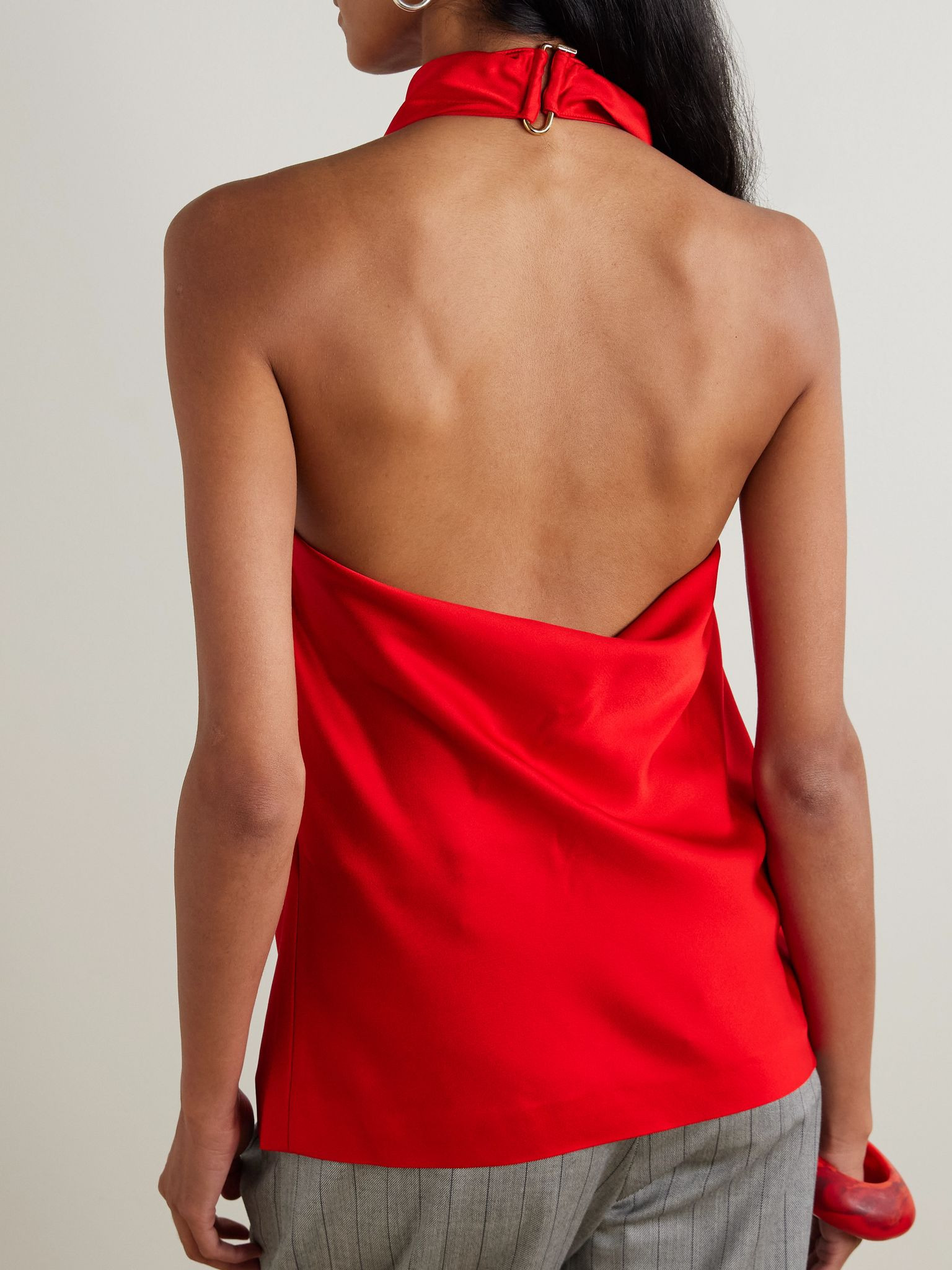 Draped satin halterneck top Red - 4