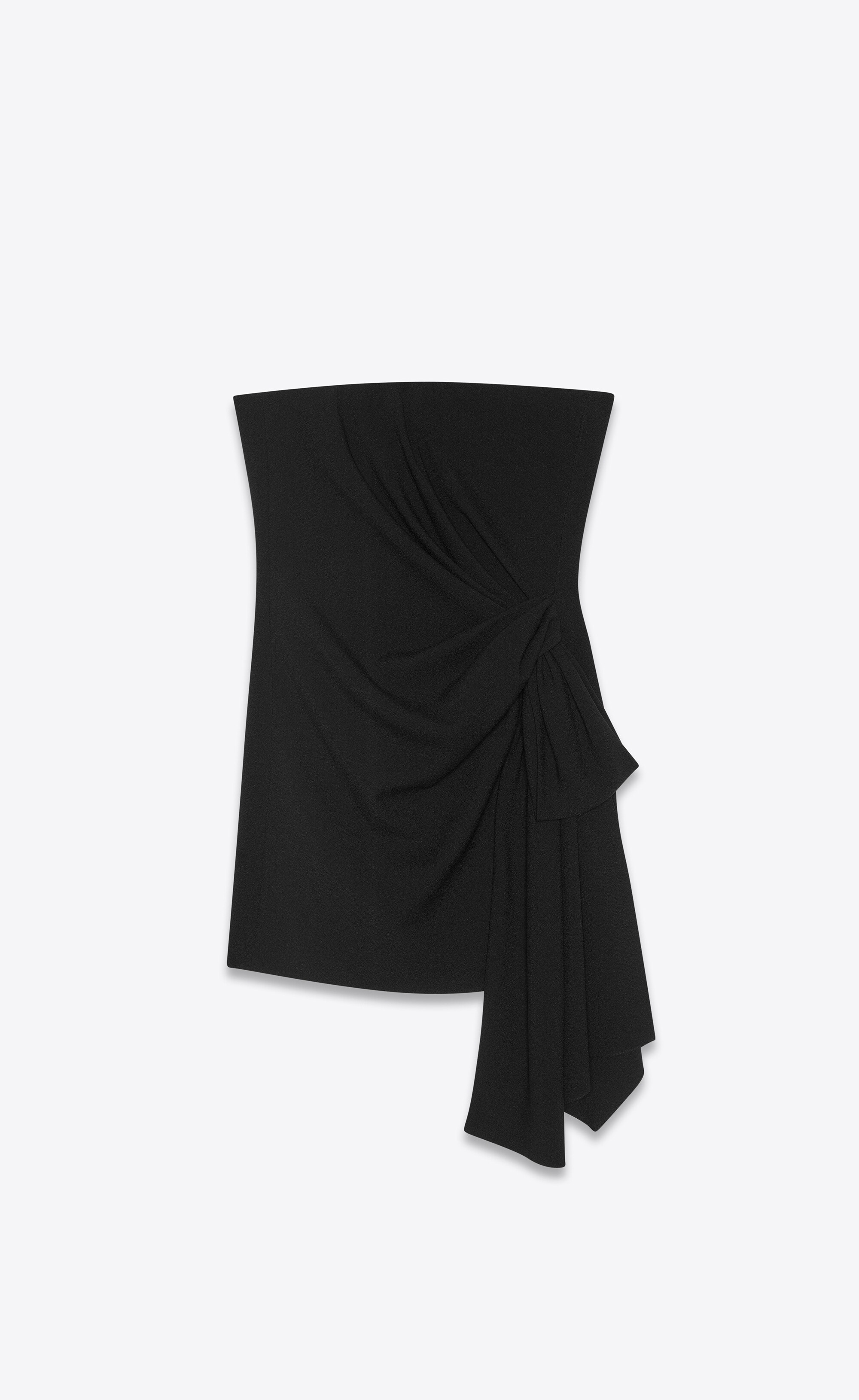 strapless hip-knot mini dress in sablé saint laurent - 1