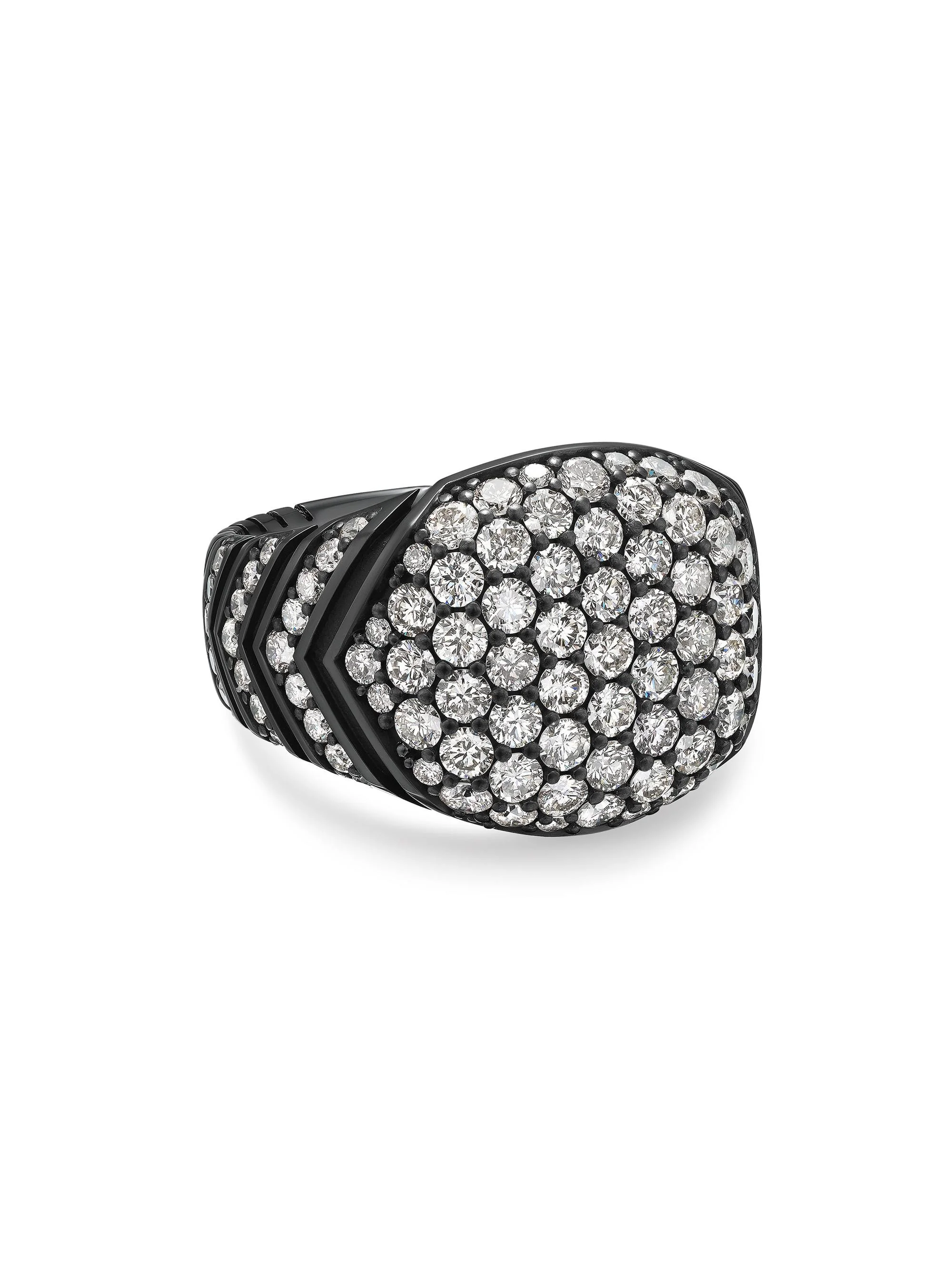 Men's Chevron Signet Ring in Black Titanium - Black Diamond - 1