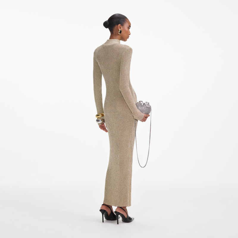 self-portrait Gold Lurex Knit Maxi Dress outlook