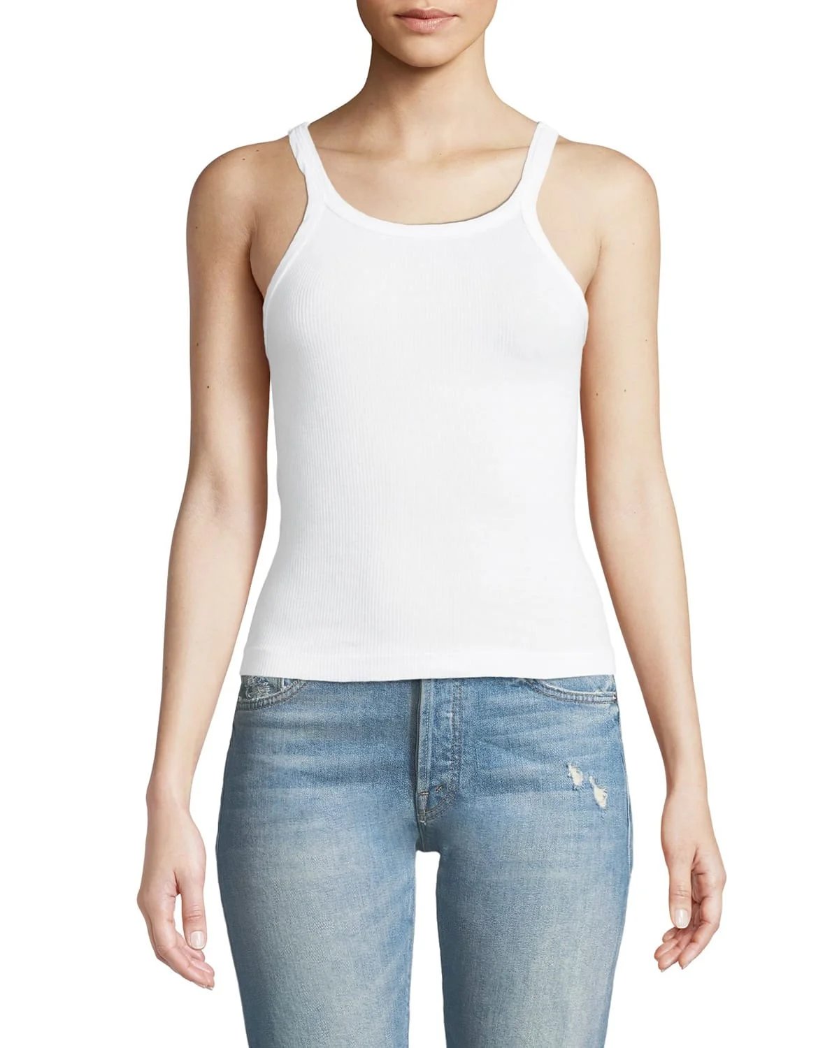 Ribbed Scoop-Neck Fitted Tank - 1