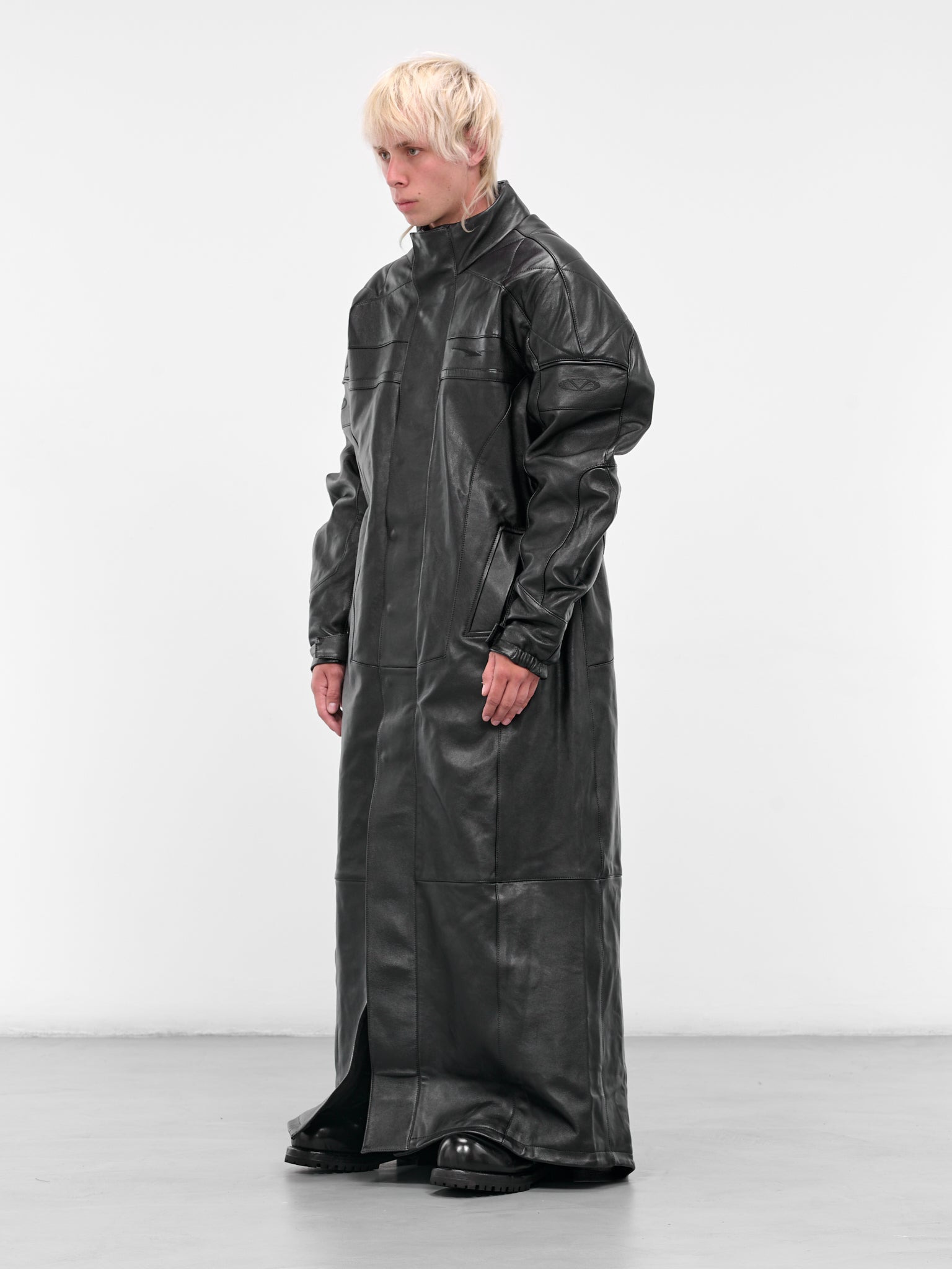 Black Leather Long Moto Coat - 2