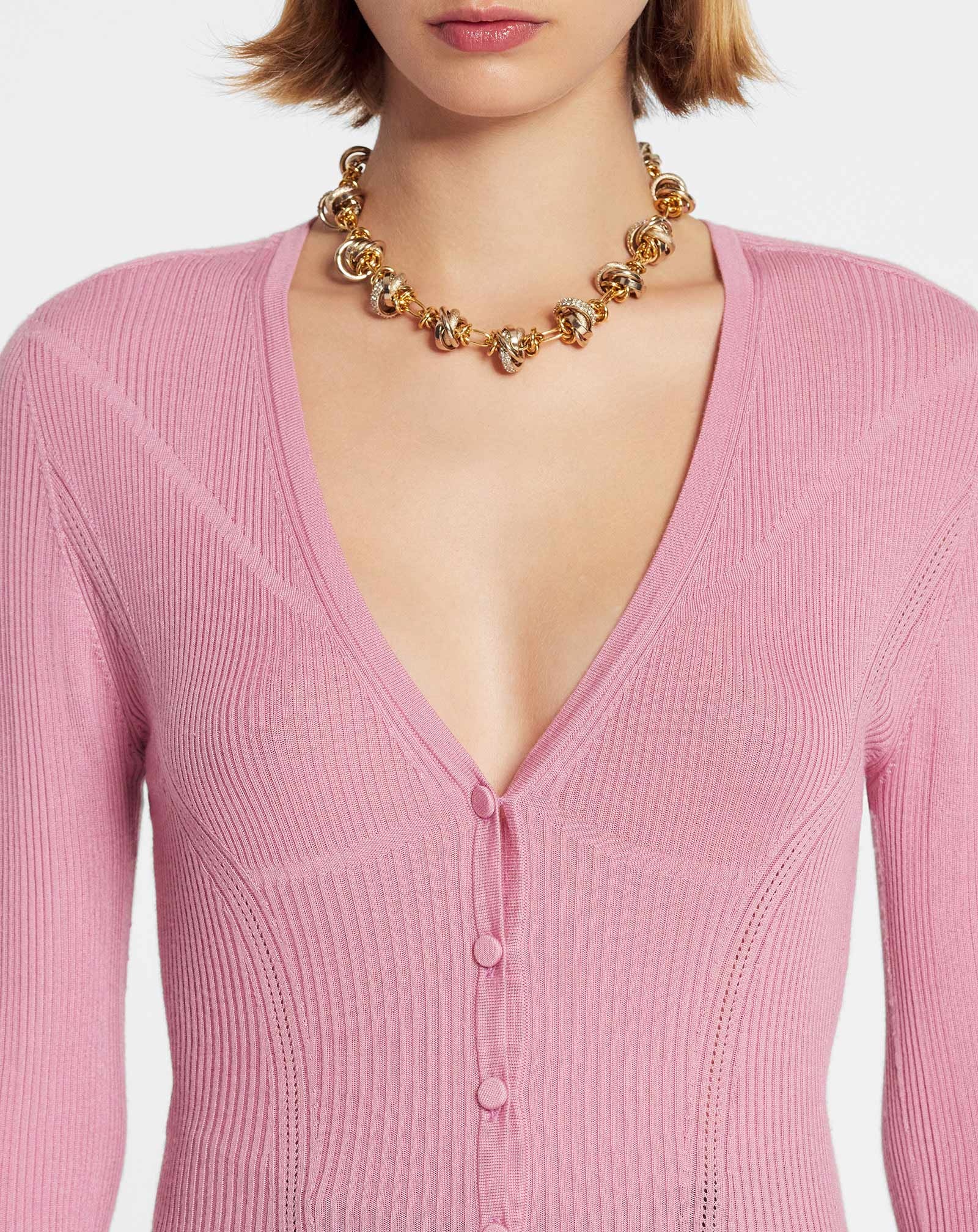 RIBBED SILK AND CASHMERE V-NECK CARDIGAN - 5