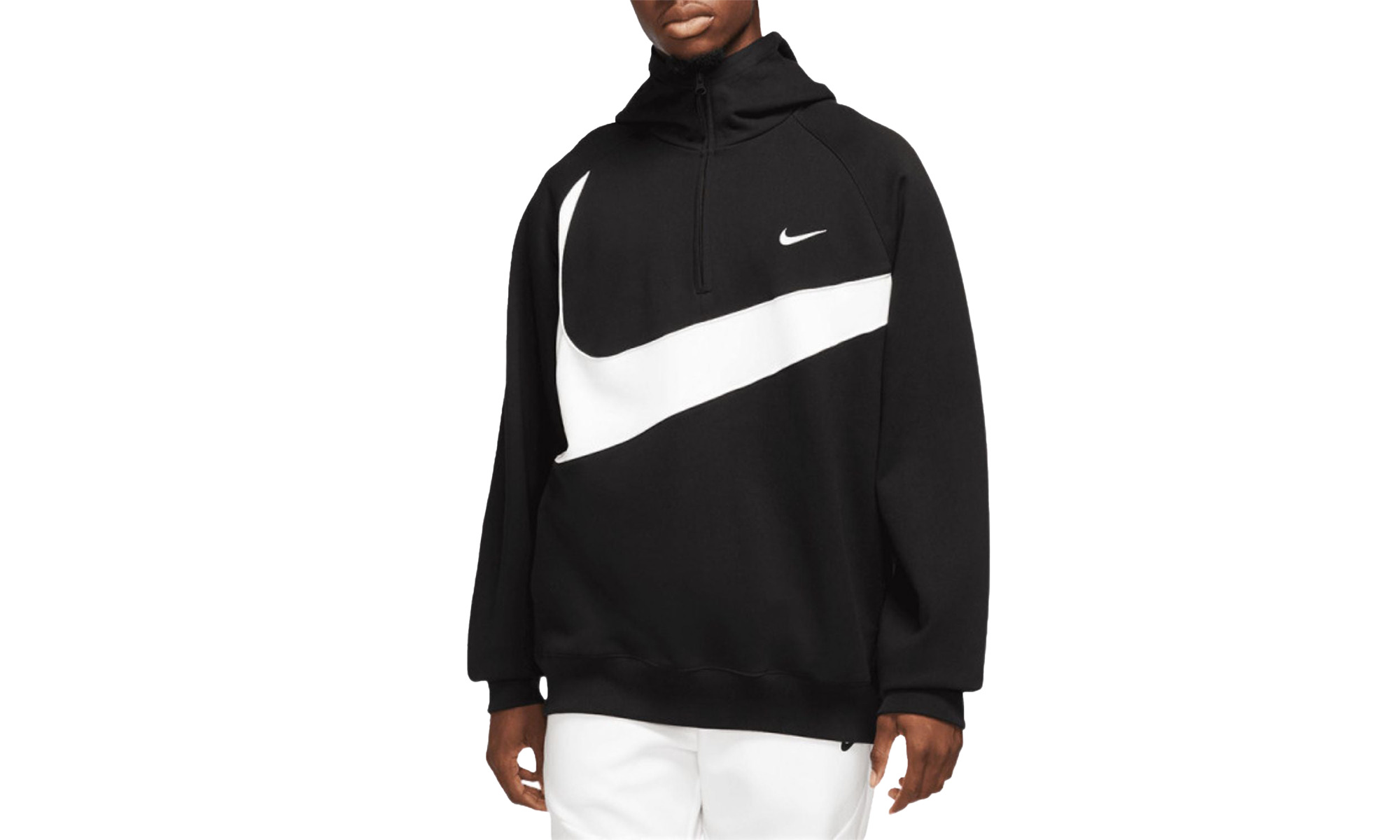 Swoosh 1/2-zip Fleece Hoodie Mens Style "Black/White/White" - 2