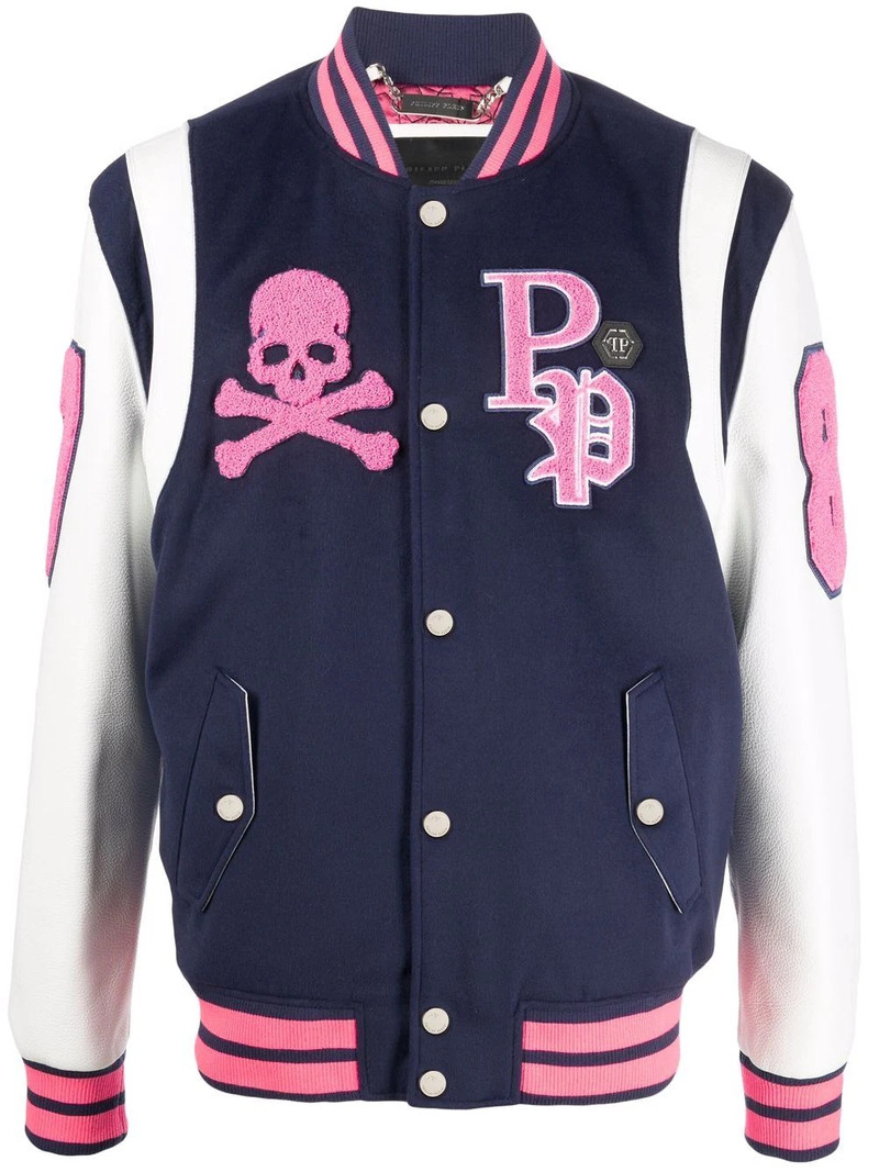 embroidered-logo varsity jacket 1