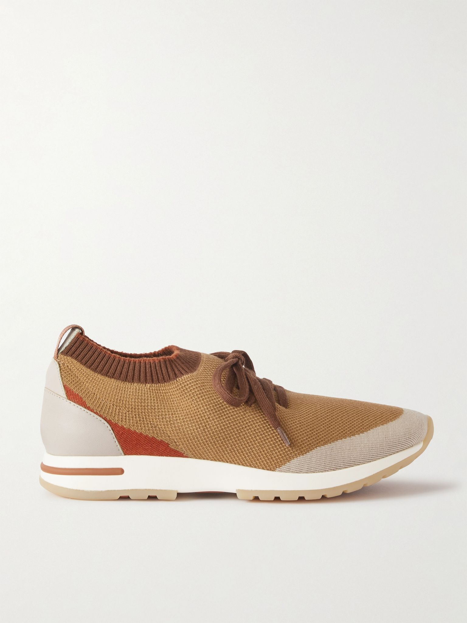 360 Flexy Walk Leather-Trimmed Knitted Wish Silk Sneakers Light brown - 1
