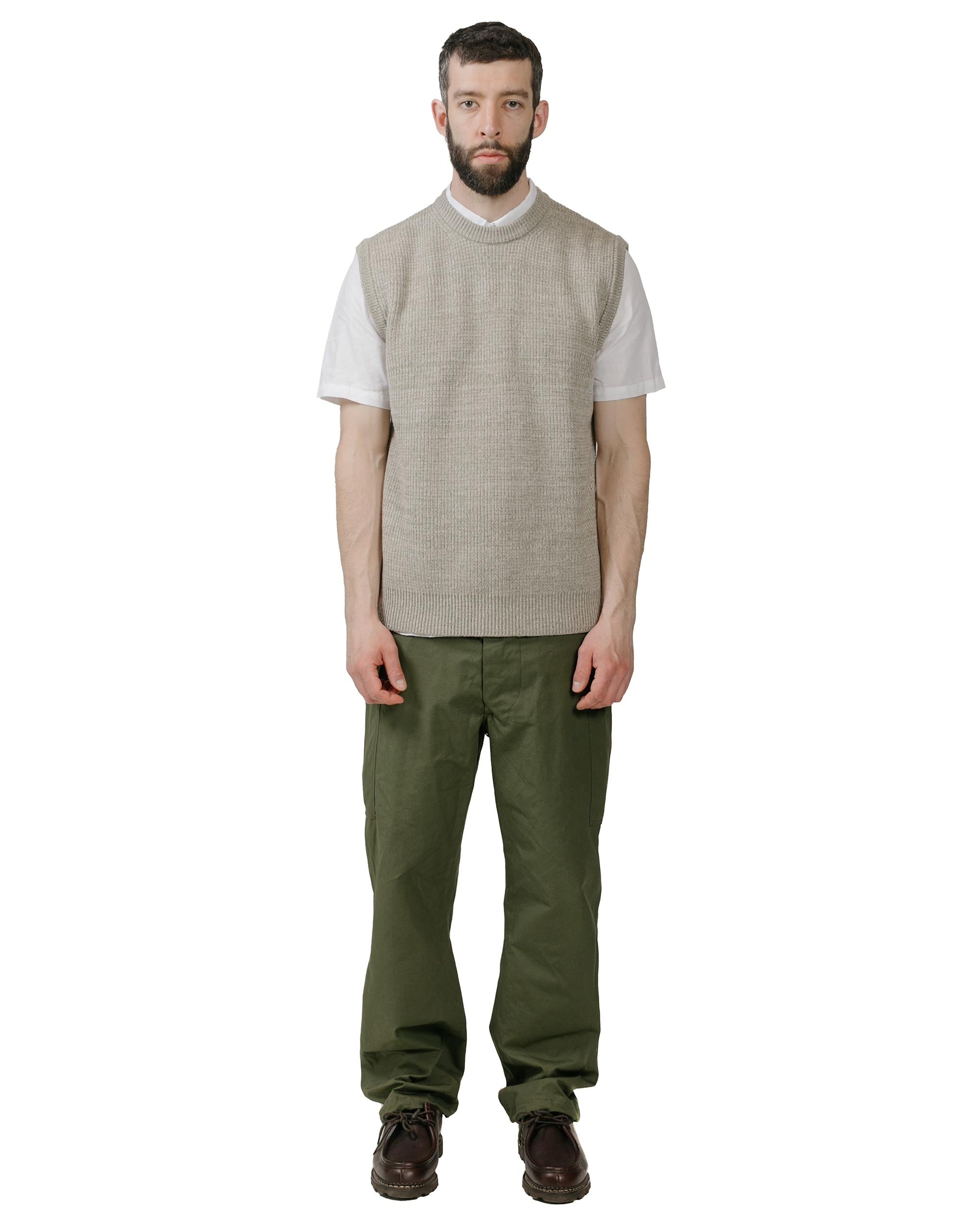 Manfred Wool Cotton Rib Vest Sediment Green - 4