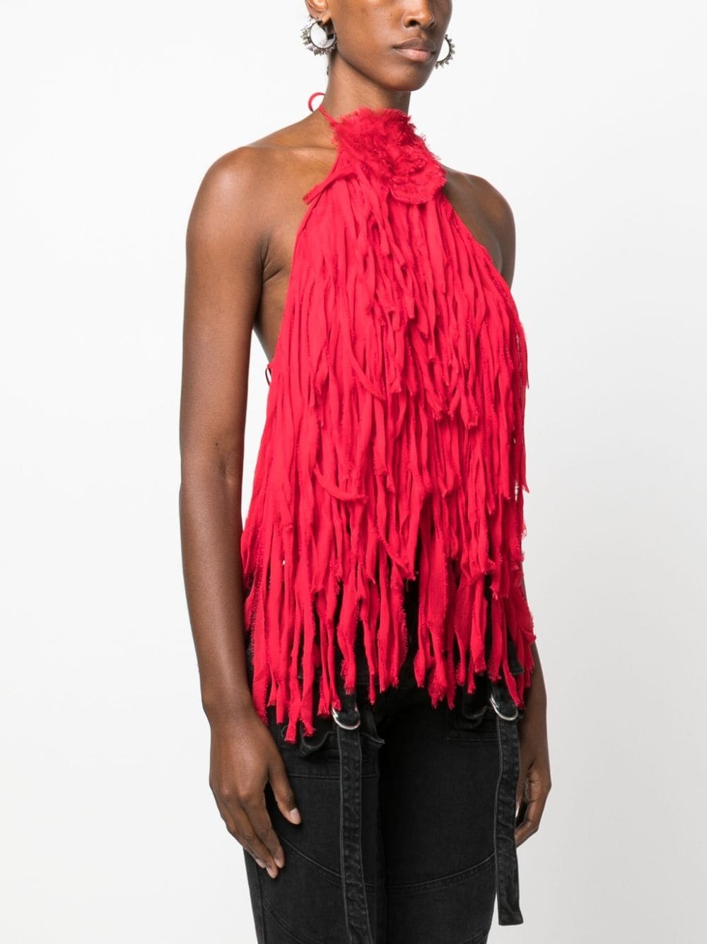 fringe-design open-back top - 3