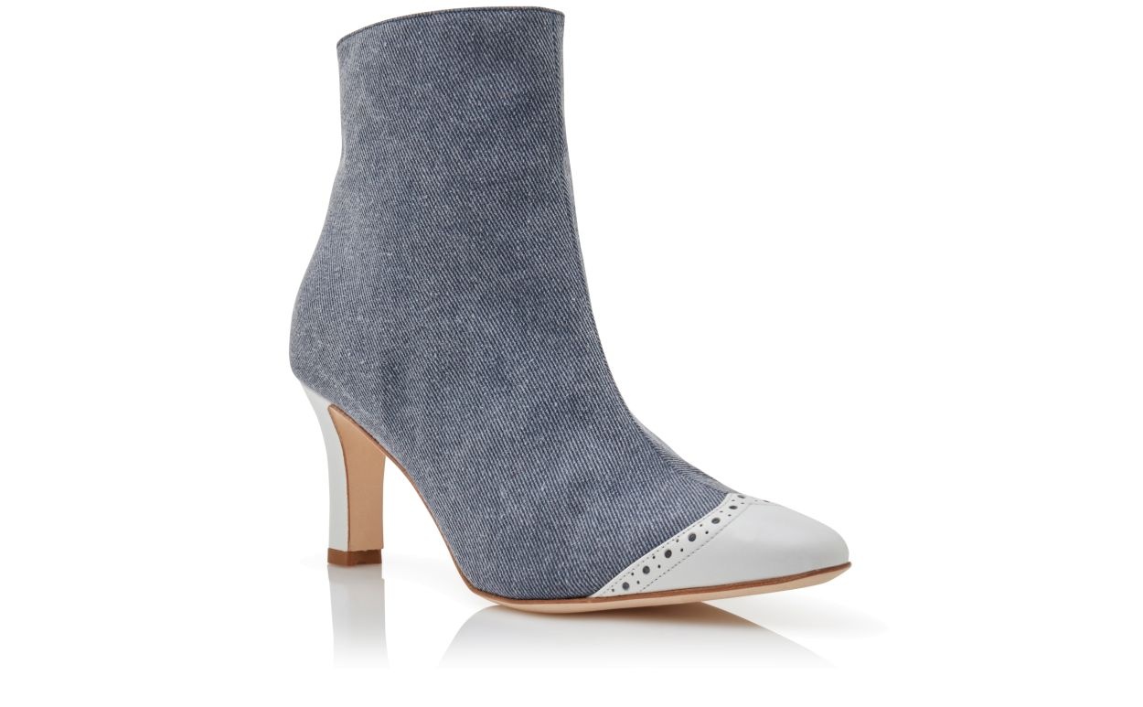 Blue and White Denim Ankle Boots - 3