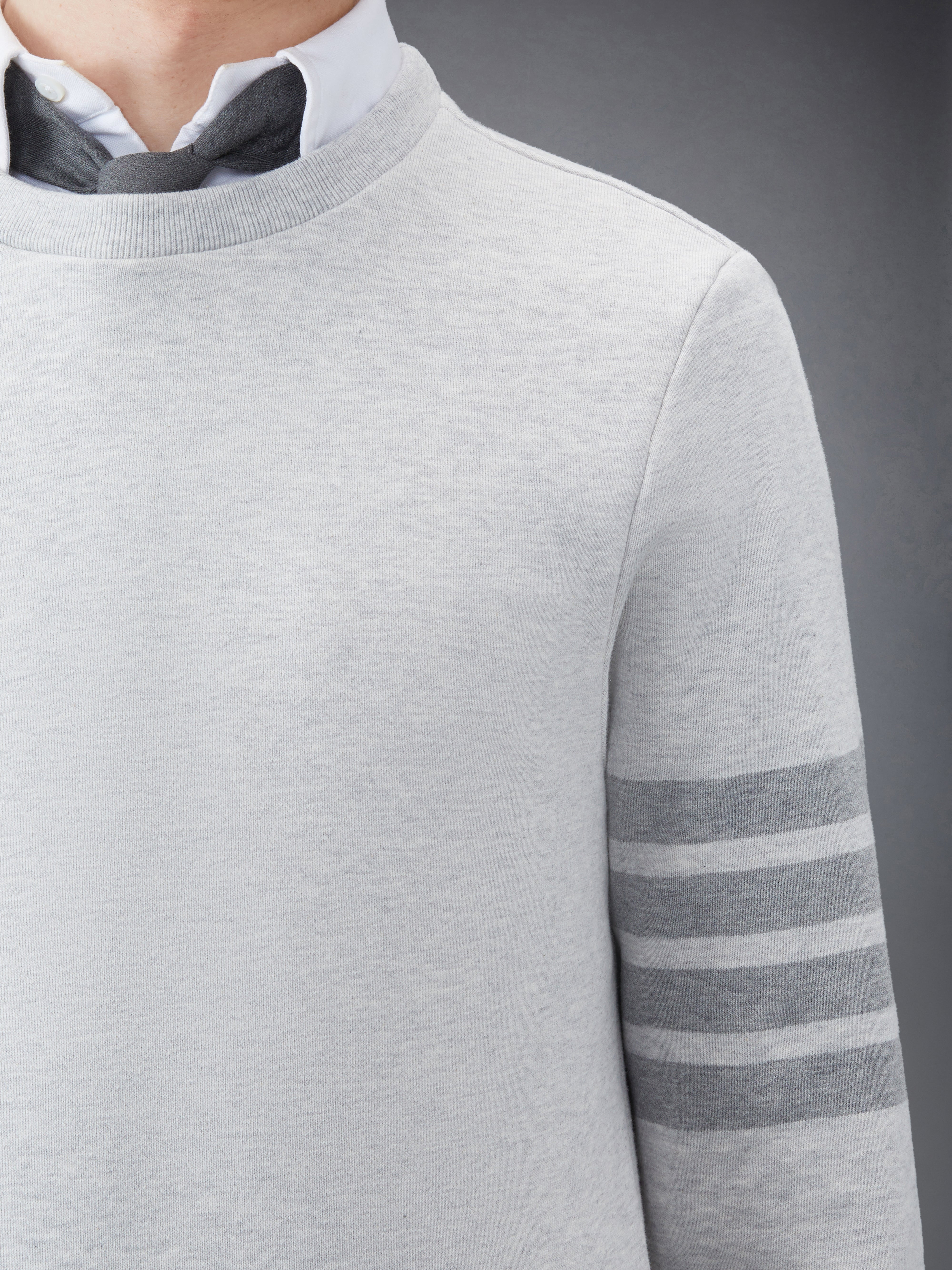 Pastel Grey Loopback Terry Tonal 4-Bar Relaxed Fit Crew Neck Sweatshirt - 6