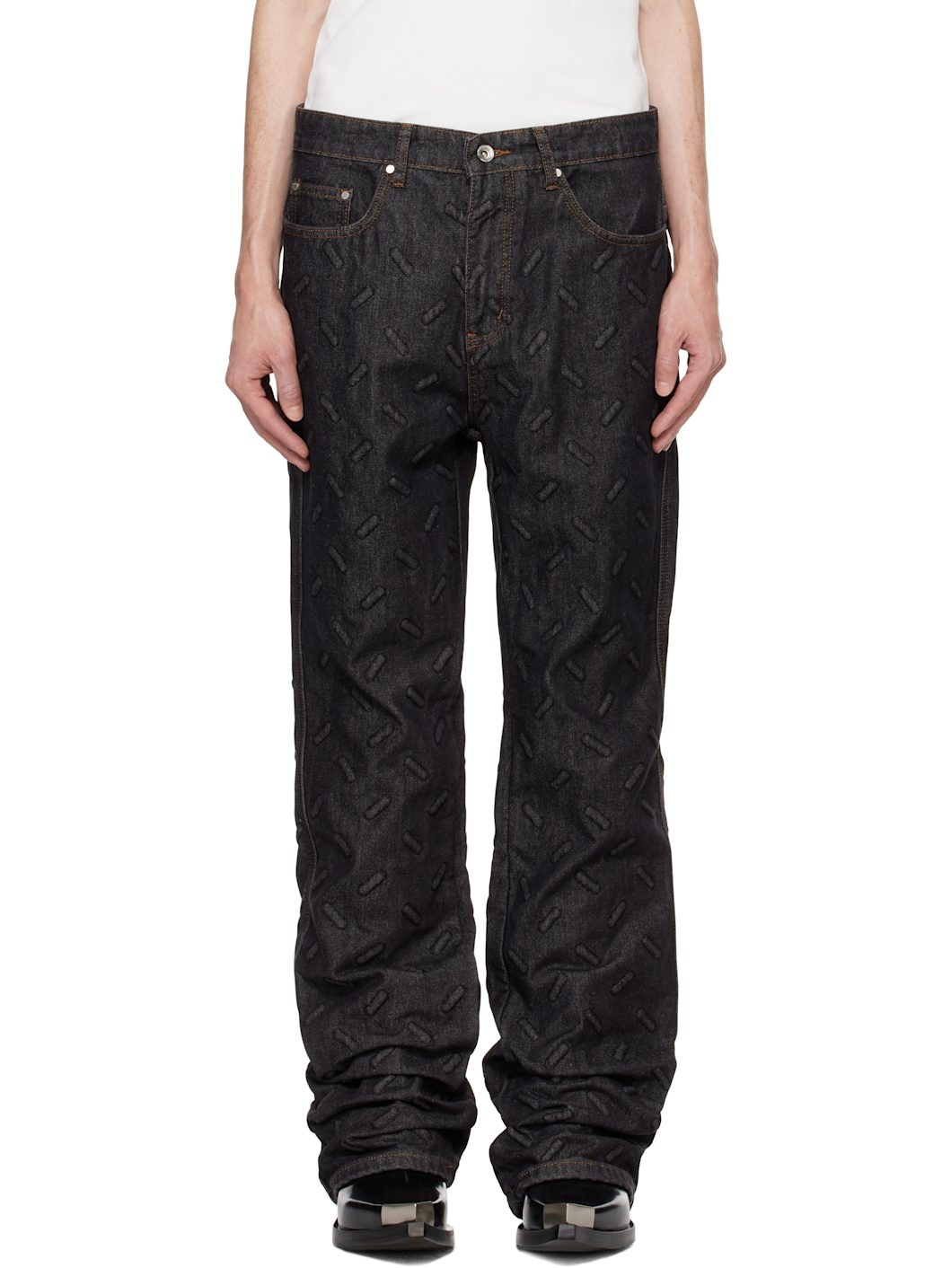 Black Thread Plate Jeans - 1