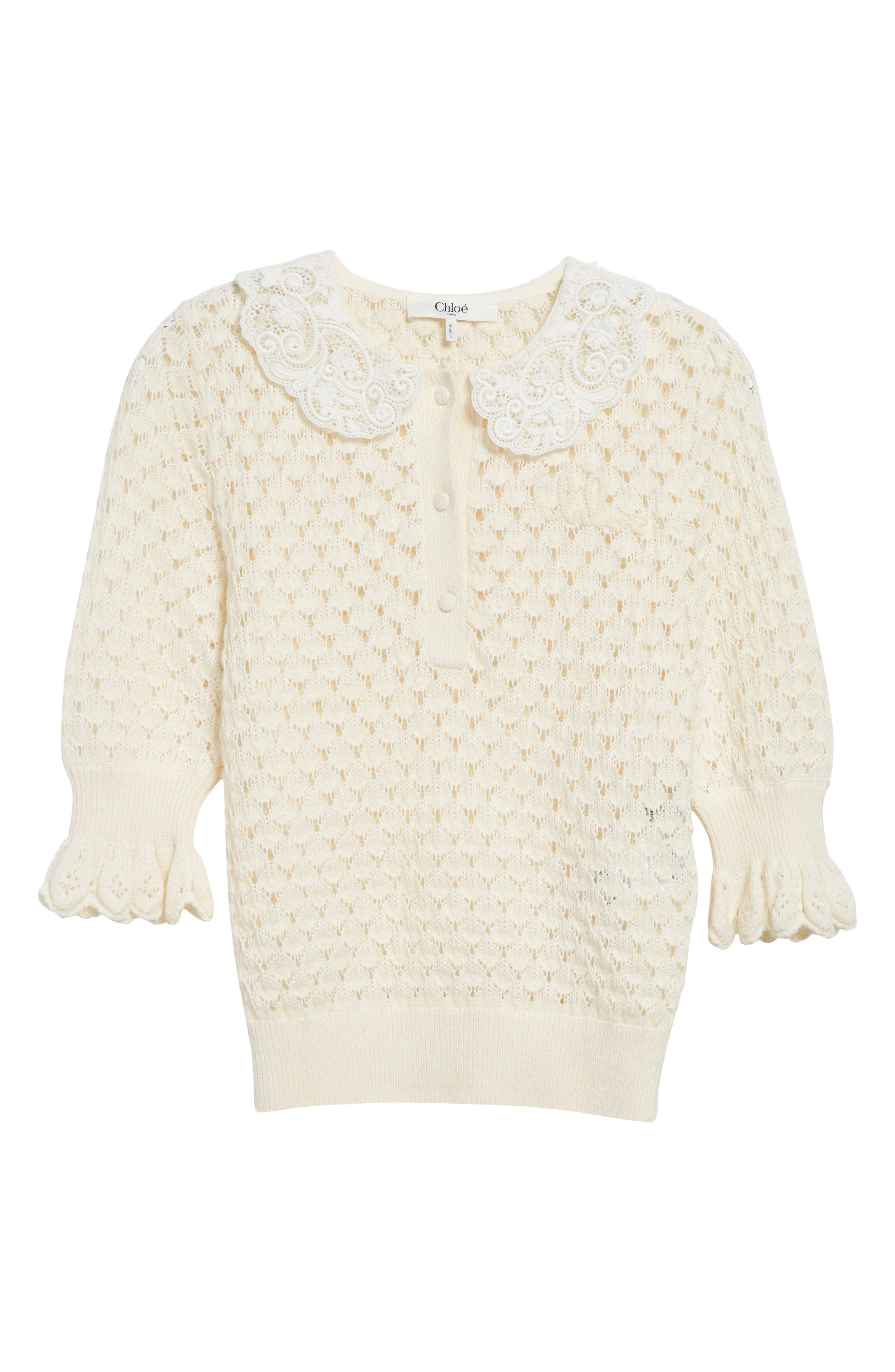 Chloé Pointelle Cotton, Alpaca & Silk Blend Sweater in Iconic Milk at Nordstrom - 6
