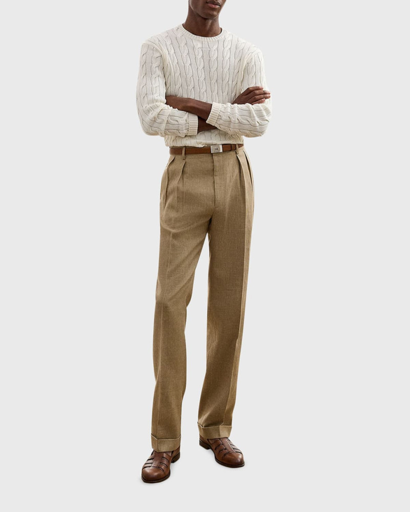 Ralph Lauren Men's Micro-Textured Pleated Straight-Leg Trousers outlook
