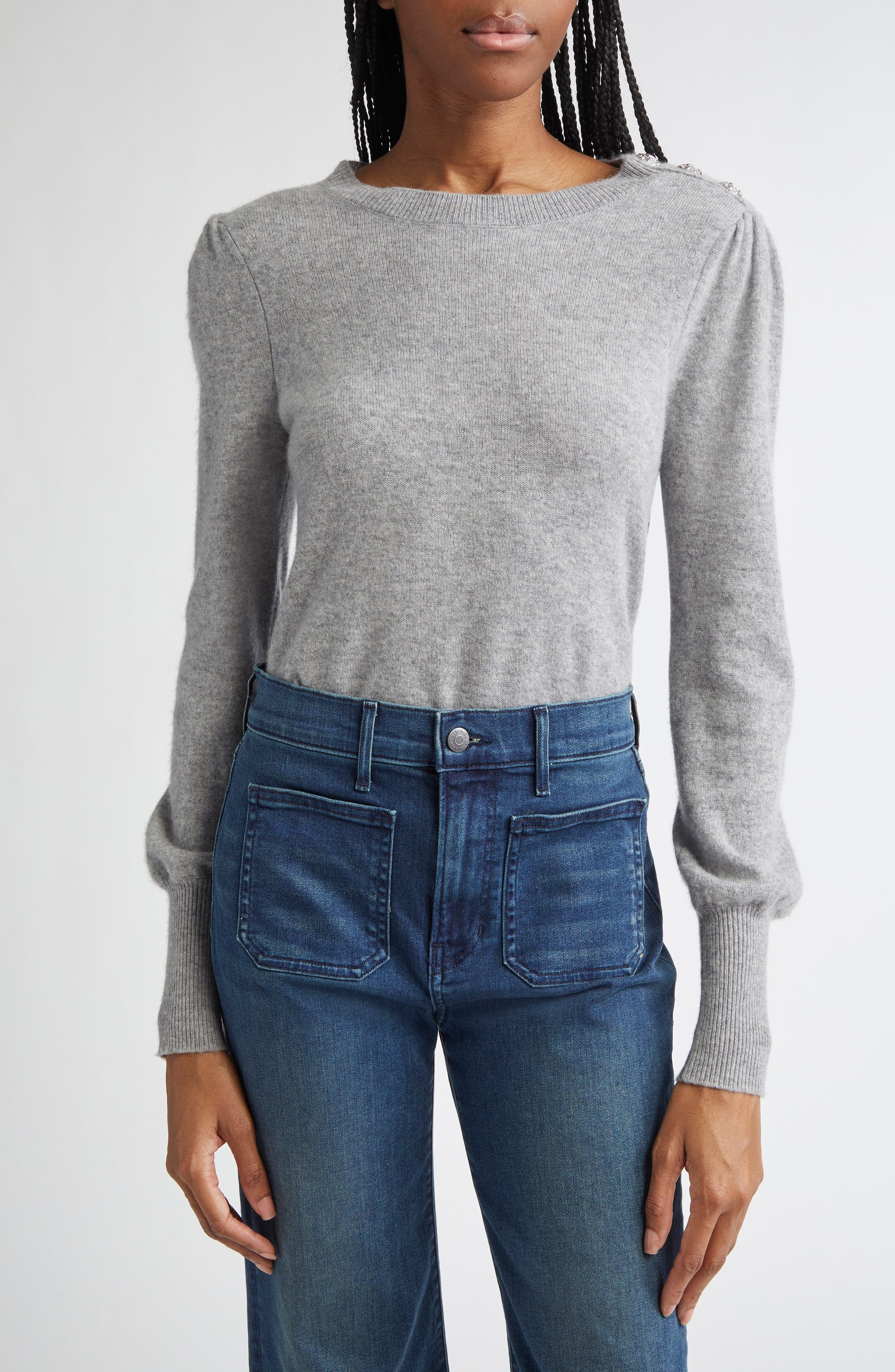 Nelia Button Accent Cashmere Sweater - 1