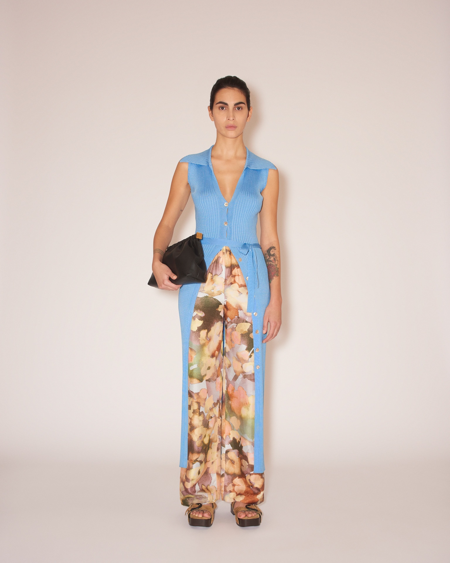 AUBREE - Shiny viscose-rib dress - Bright blue - 3