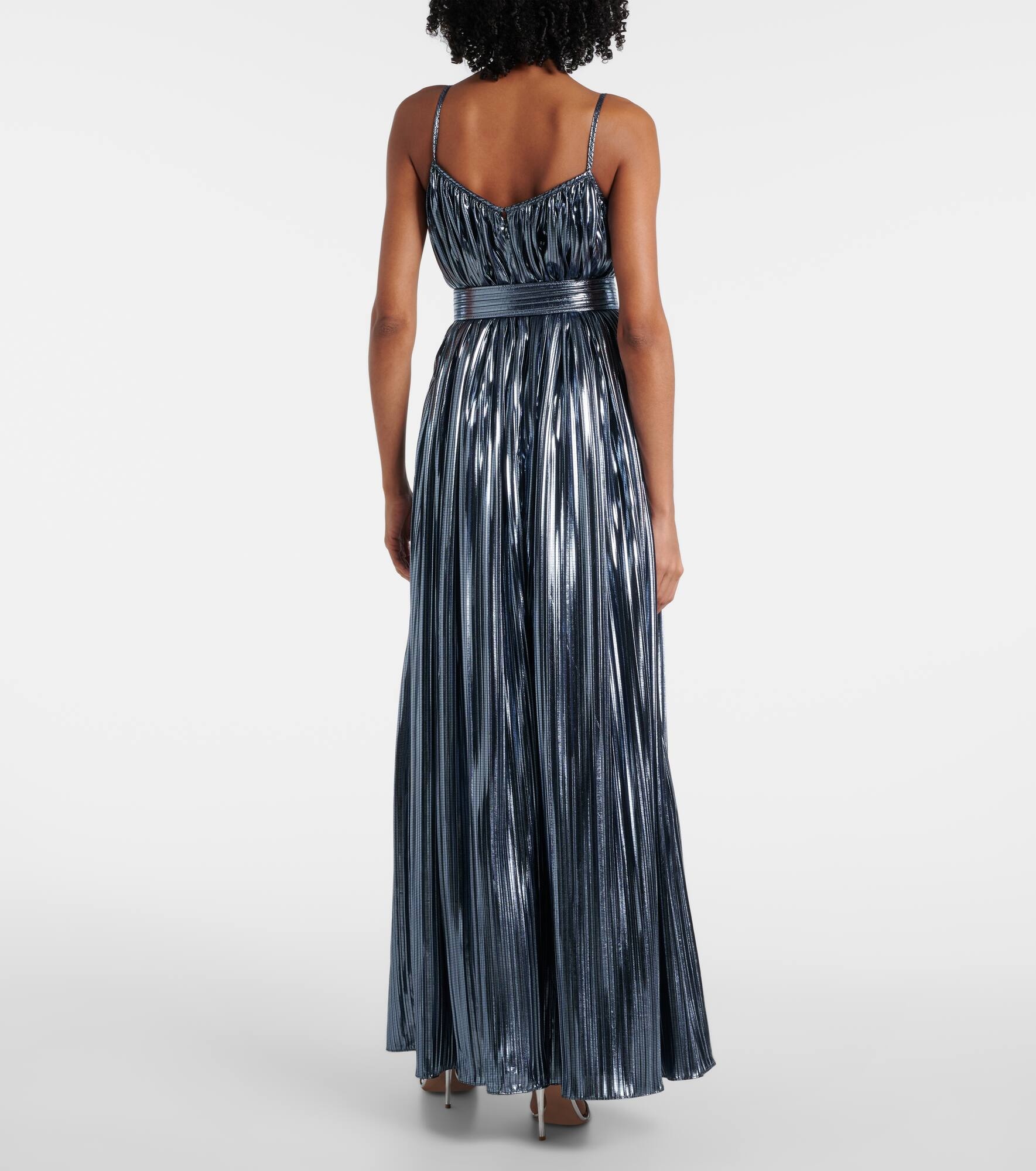 Pleated belted lamé gown - 3