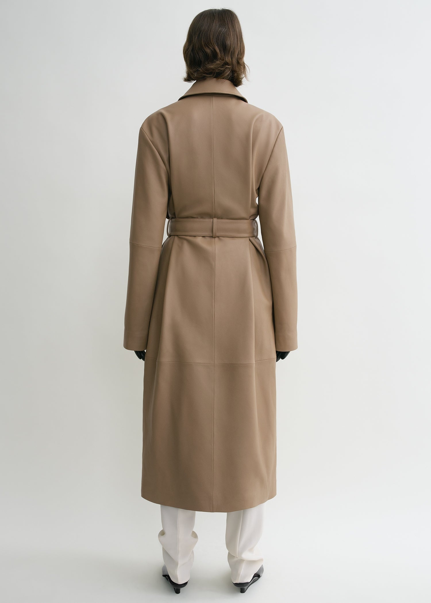 Belted leather coat truffle - 4