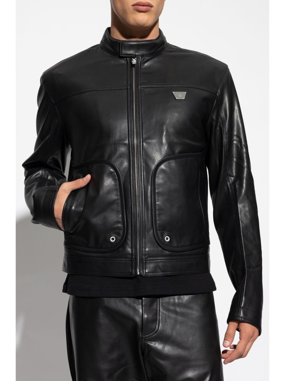 zipped leather jacket - 3