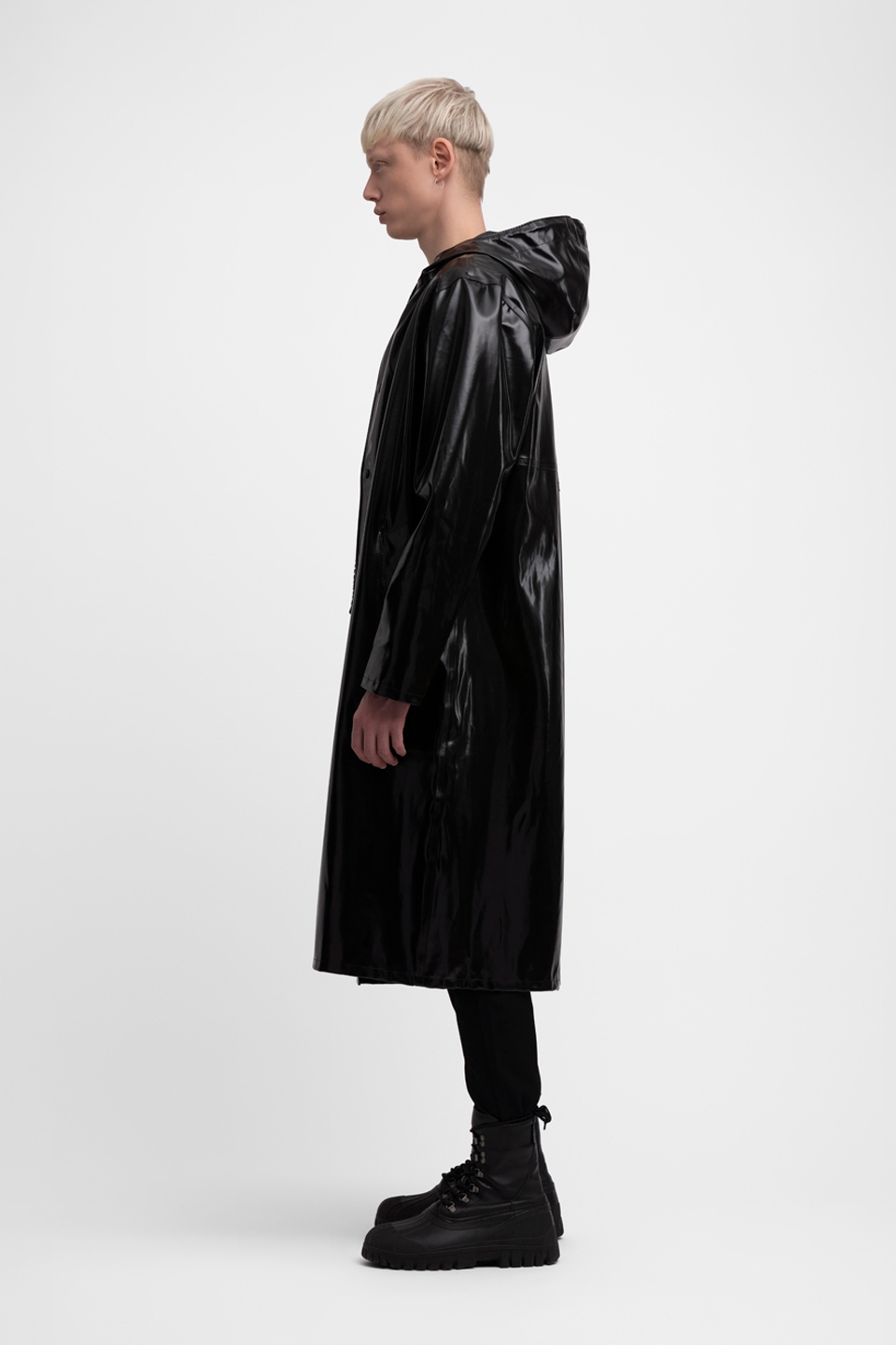 Stockholm Long Print Opal Raincoat Black - 3