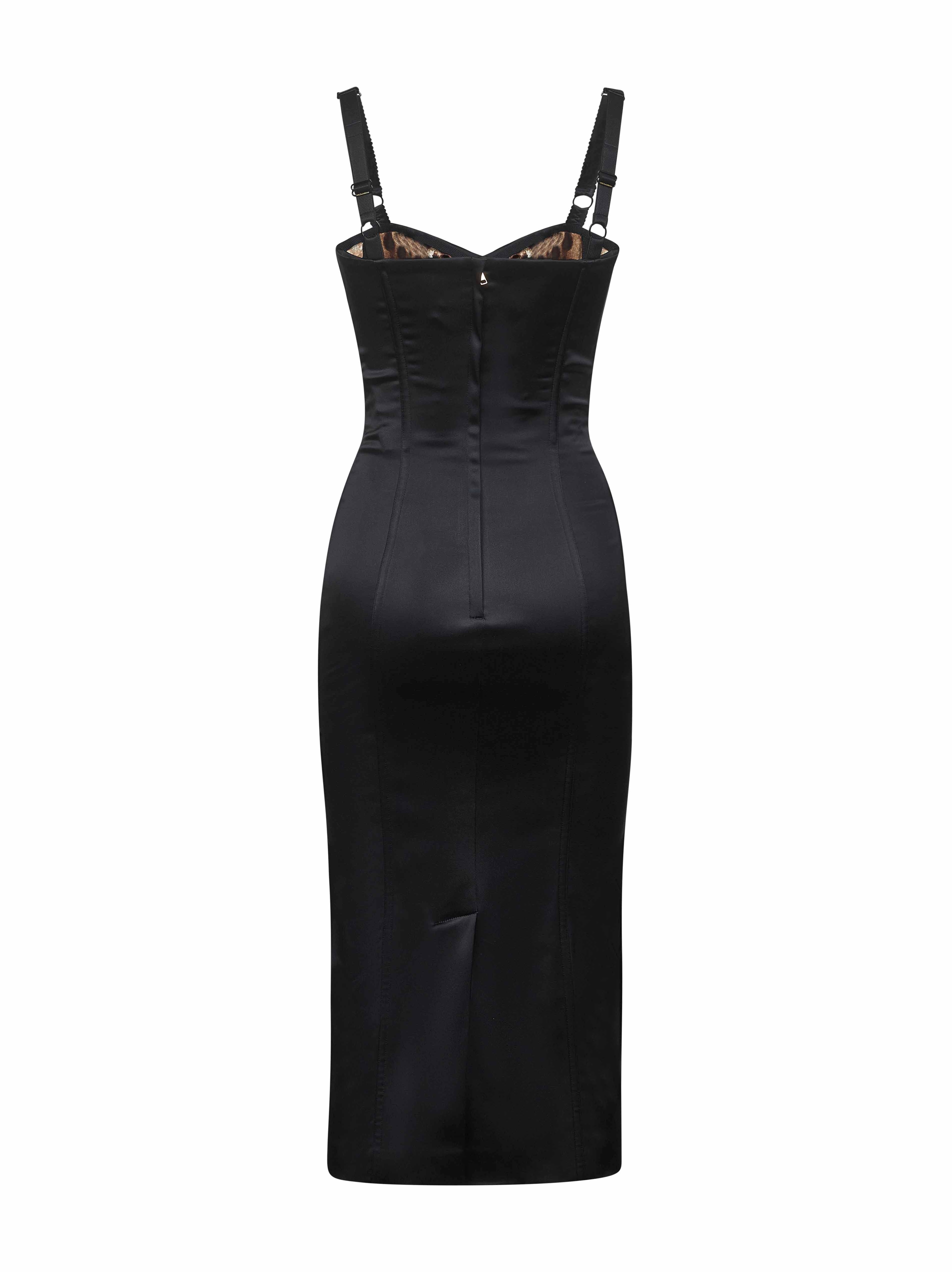 Black satin calf-lenght bustier dress - 2