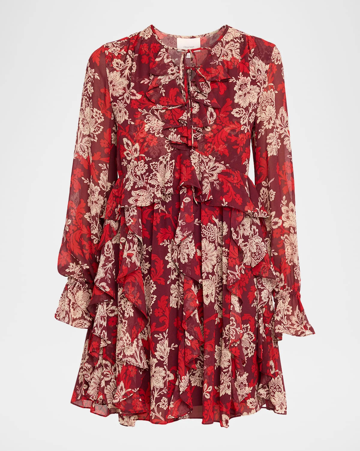 Long-Sleeve Gilded Paisley Mini Dress - 1