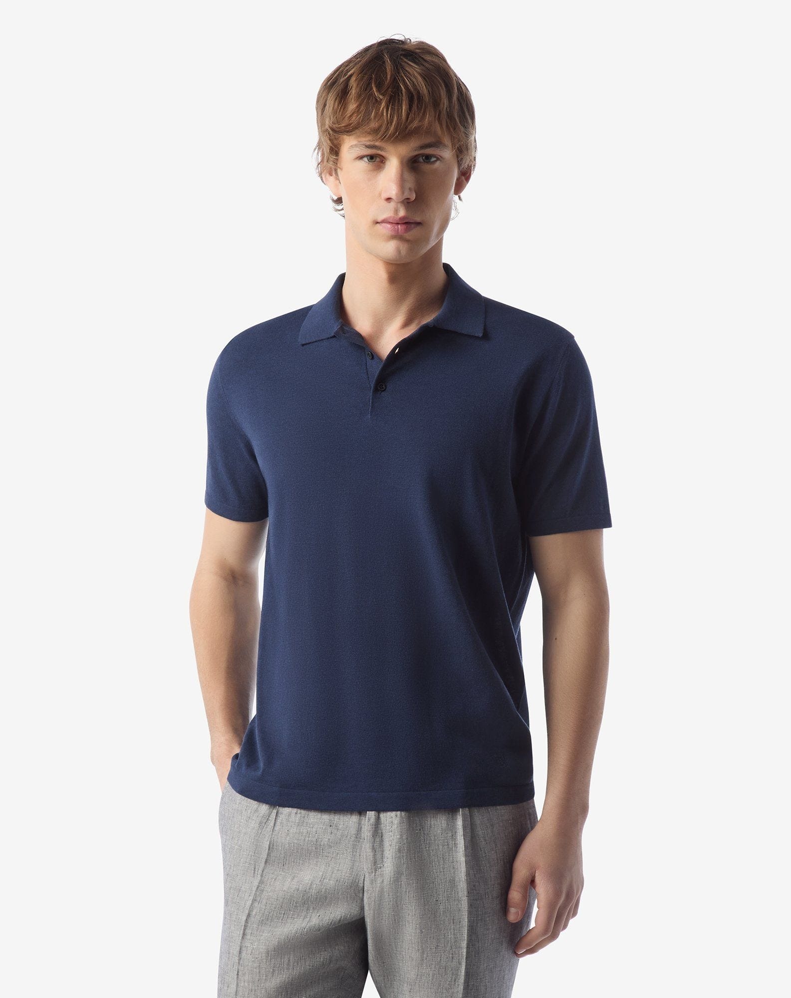 Blue button-up Pima ice cotton polo shirt - 2