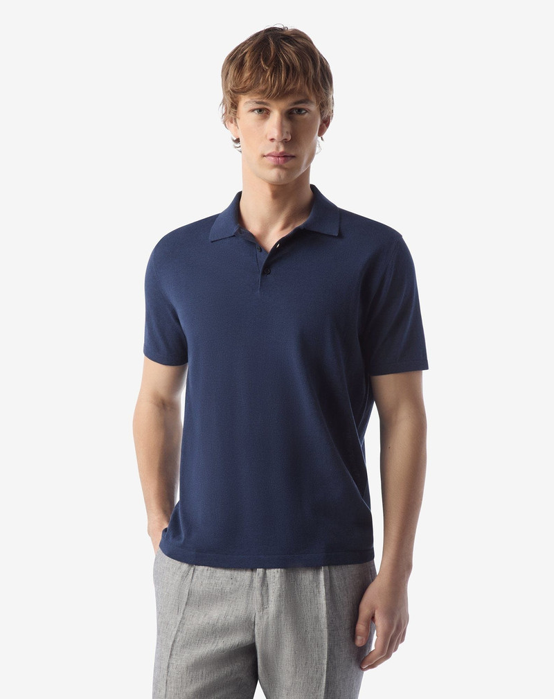 CORNELIANI Blue button-up Pima ice cotton polo shirt outlook