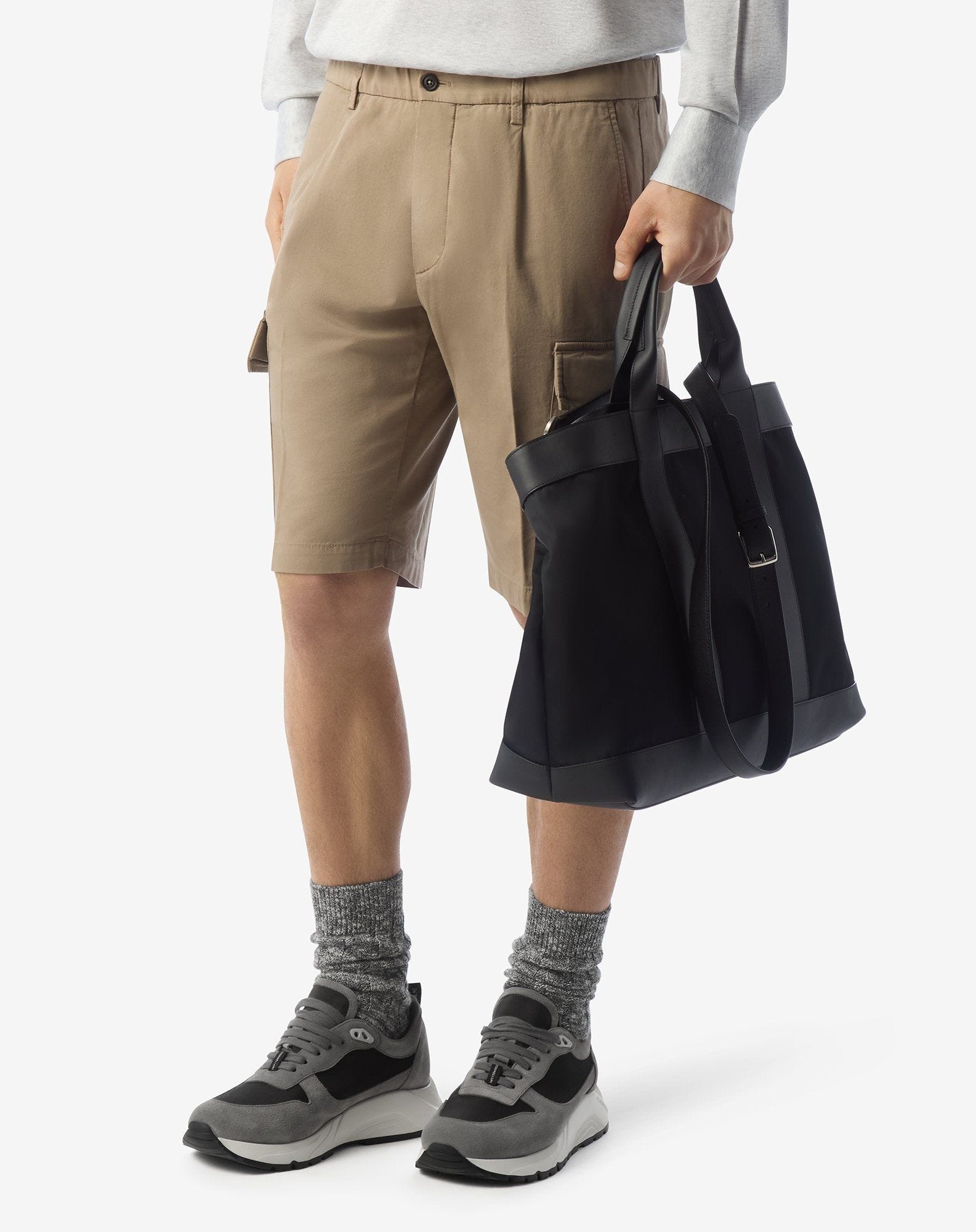 Beige stretch cotton cargo Bermuda shorts - 3