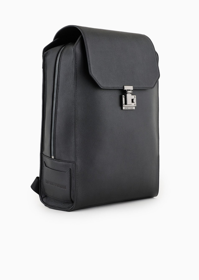 EMPORIO ARMANI Tumbled-leather backpack with flap and laptop compartment outlook