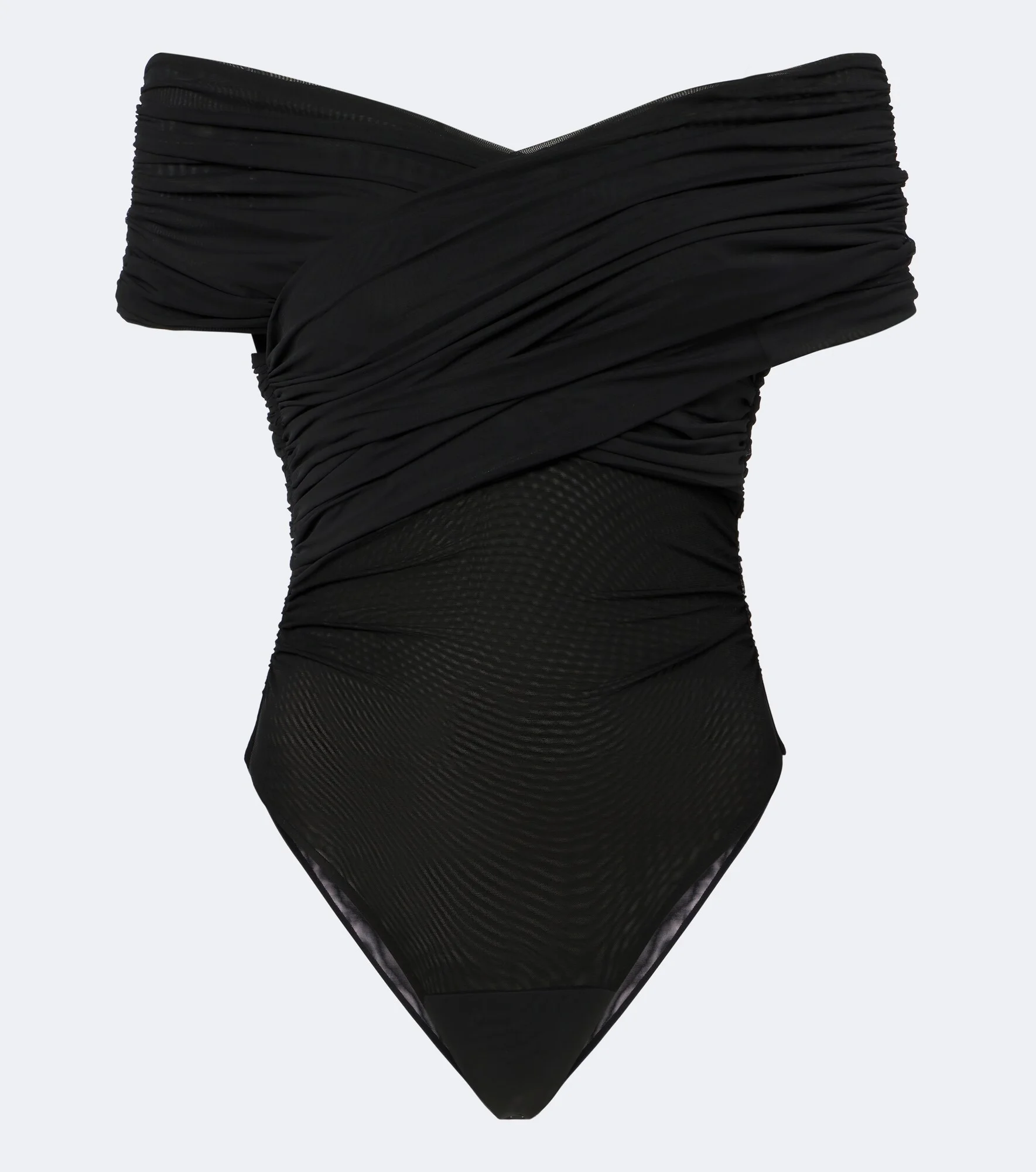 Off-shoulder ruched mesh bodysuit - 1
