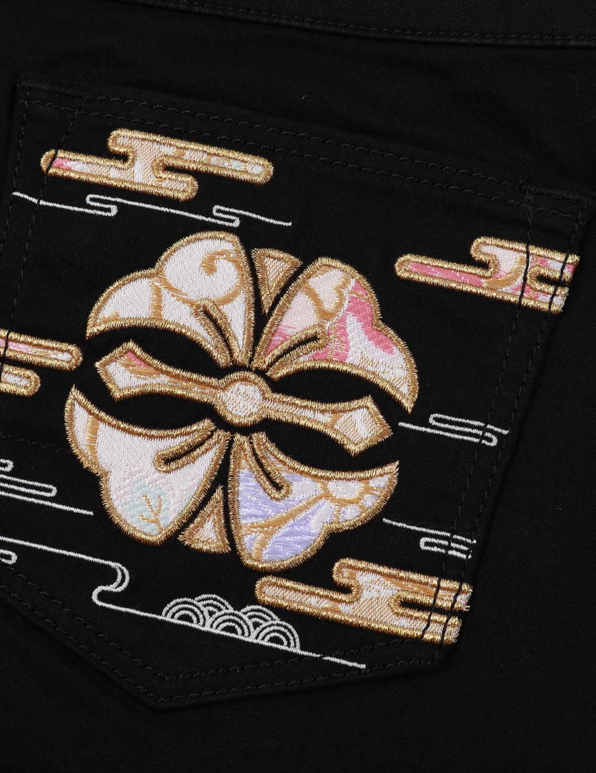 BROCADE SEAGULL AND KAMON APPLIQUÉ SKINNY JEANS - 9