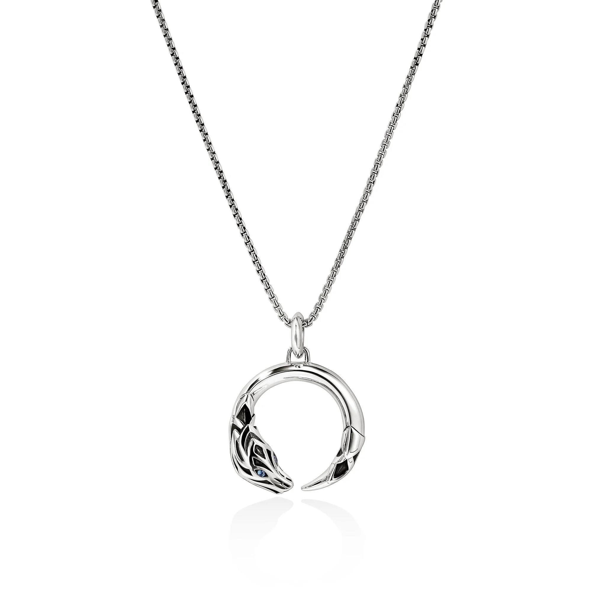 Naga Pendant Necklace, Sterling Silver, Blue Sapphire, 1.6MM - 1