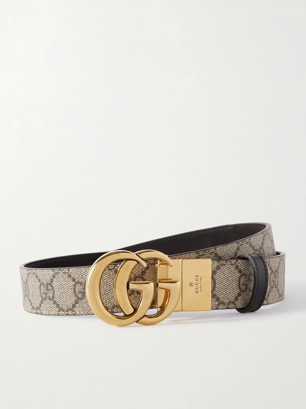Reversible Leather And Printed Coated-canvas Belt - 1