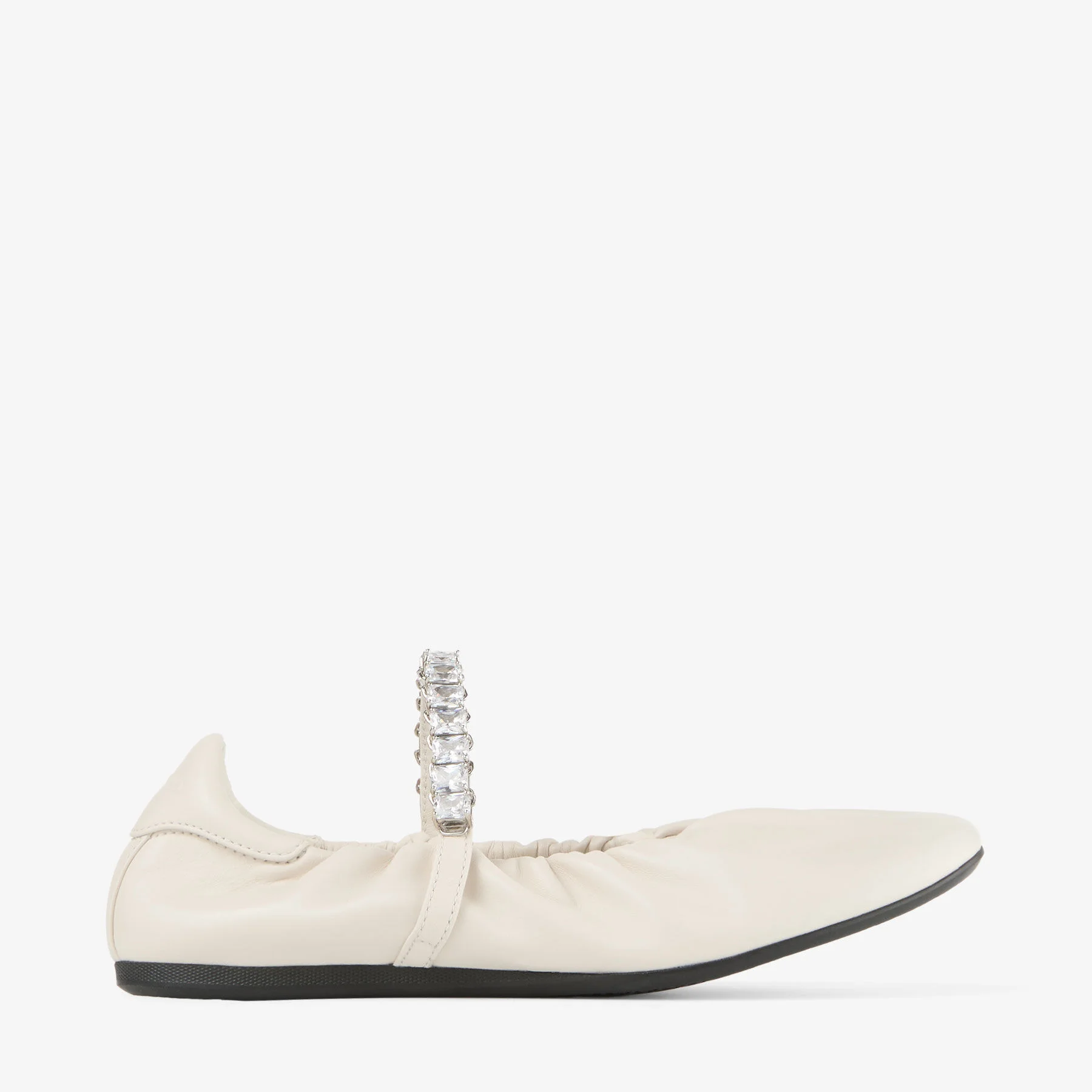Jade Ballerina Latte Soft Nappa Leather Ballerina Flats with Crystal Strap - 1