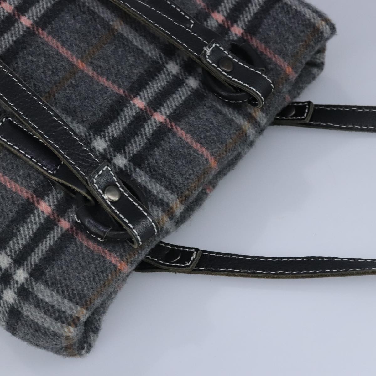 Burberry Nova Check Scarf Style Blue Label Hand Bag Wool Gray Silver - 6