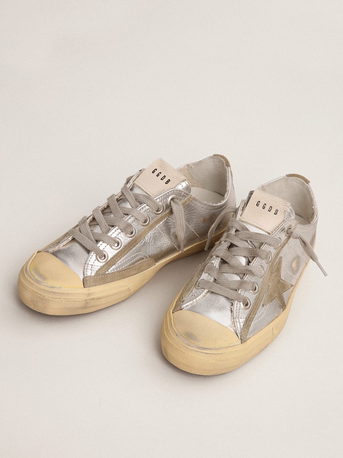 V-Star LTD sneakers in silver metallic leather with star in ice-gray suede - 2