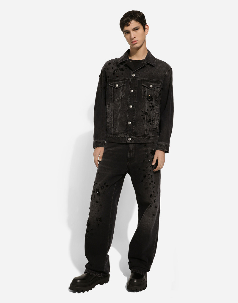 Oversize washed jeans with rhinestone embellishment 6