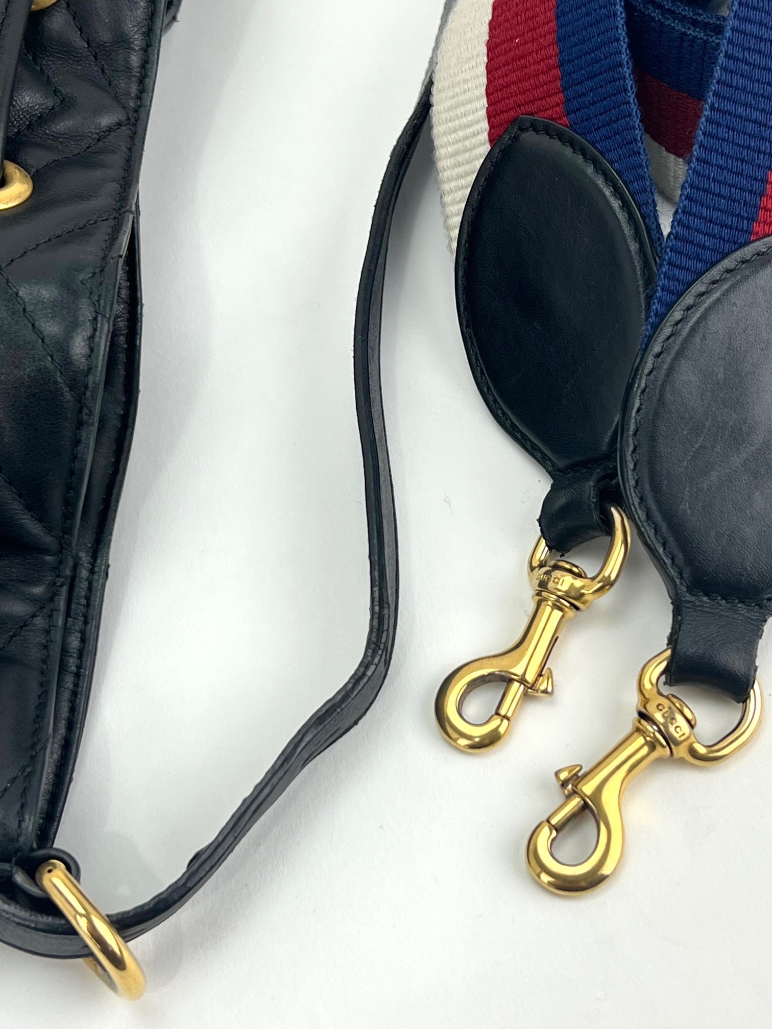 Gucci Handbag Sylvie Web GG Marmont Black Leather Matelasse Bucket Bag - 10