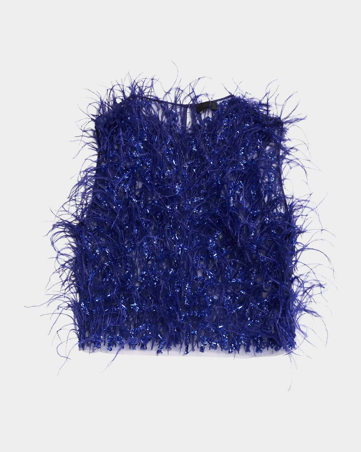 Sleeveless Feather Sequined Tulle Crop Top - 1