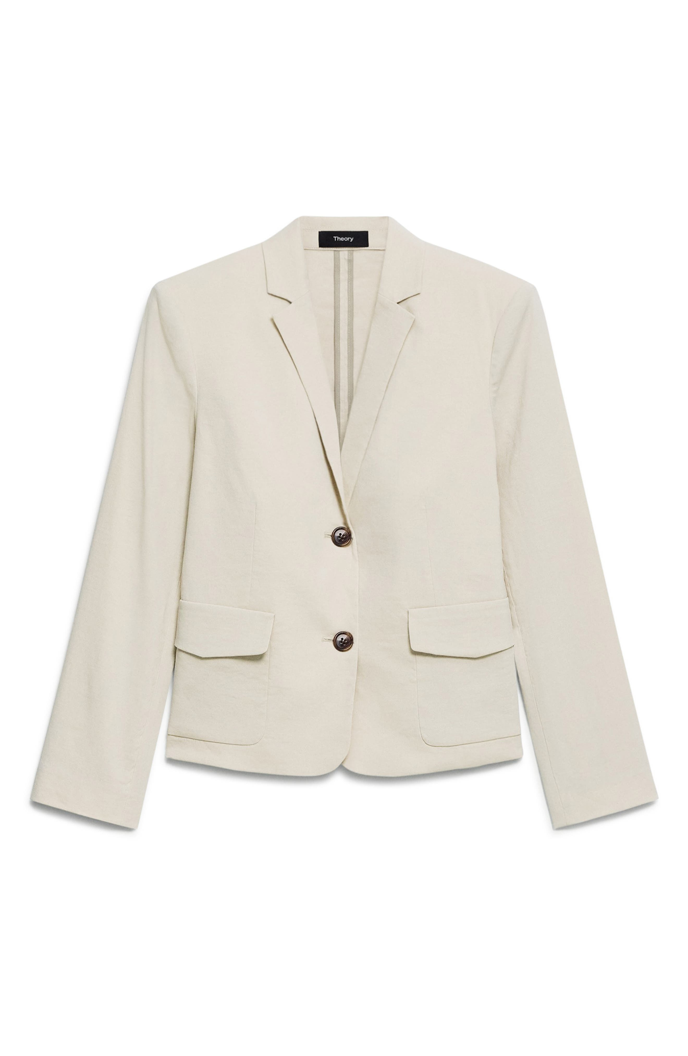 Theory Shrunked Crop Linen Blend Blazer in Straw at Nordstrom - 5