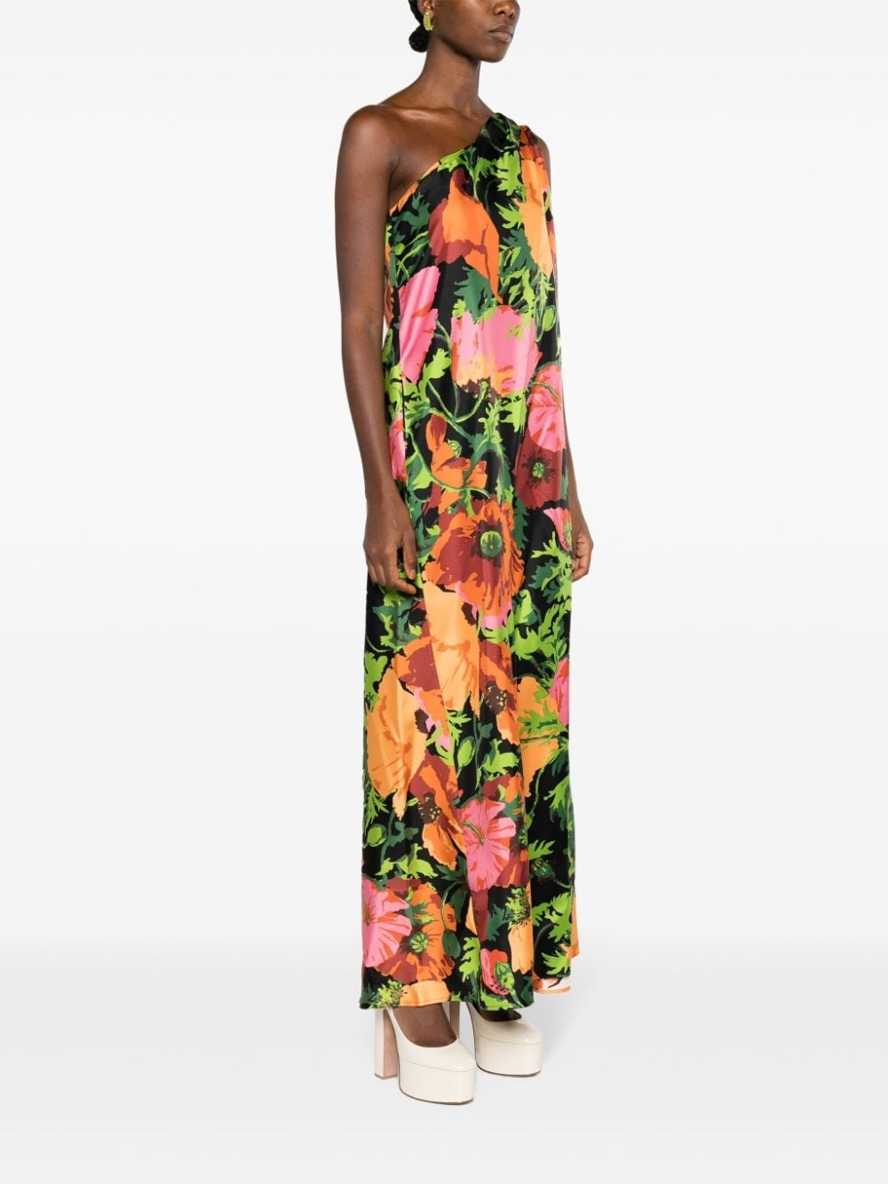 floral-print one shoulder dress - 3