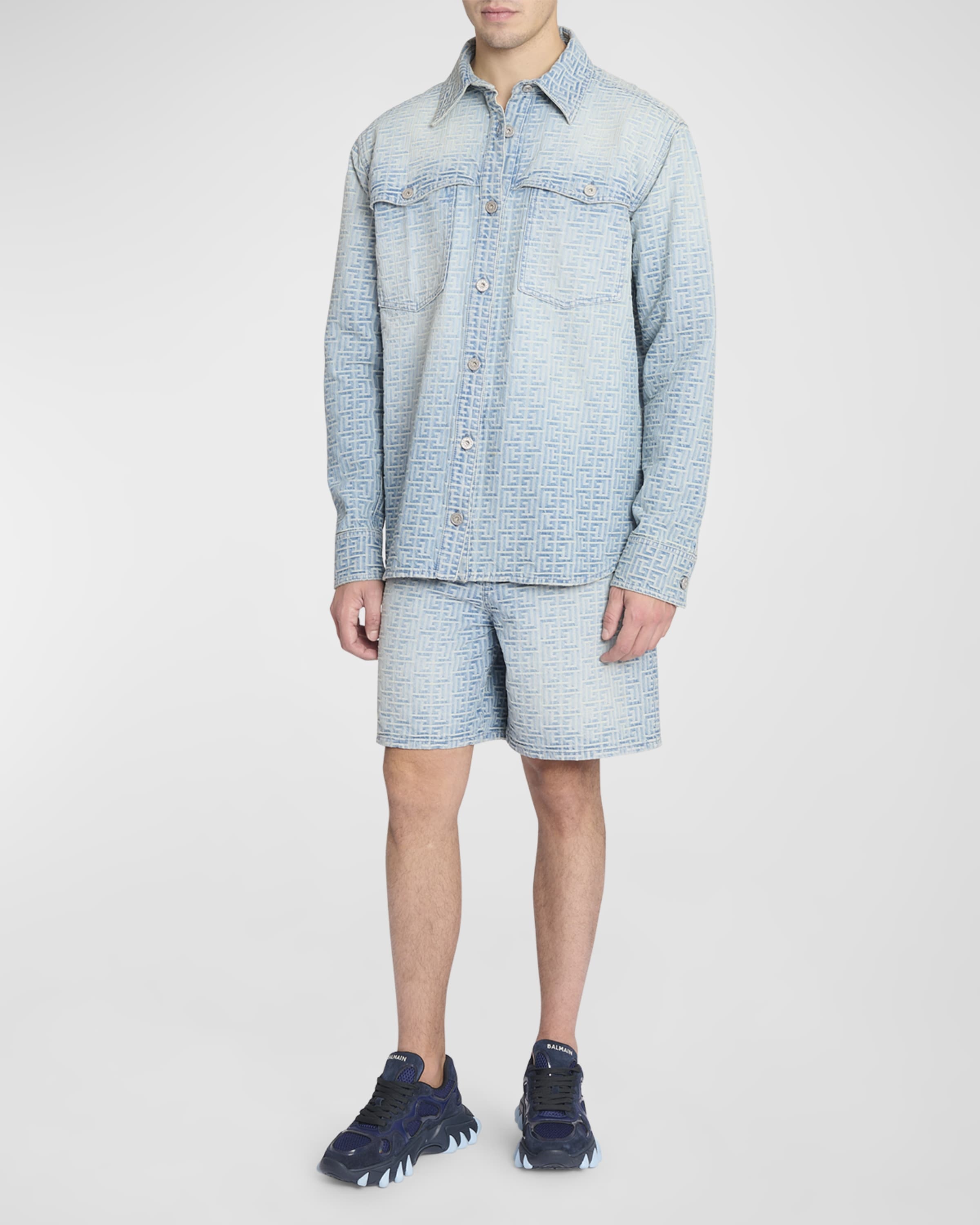 Men's Jacquard Monogram Denim Overshirt - 3