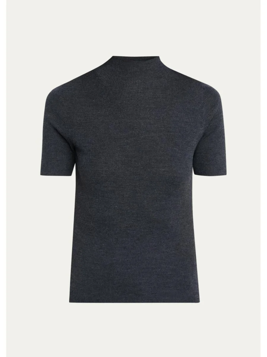 Leenda Regal Merino Wool Short-Sleeve Mock-Neck Top - 1