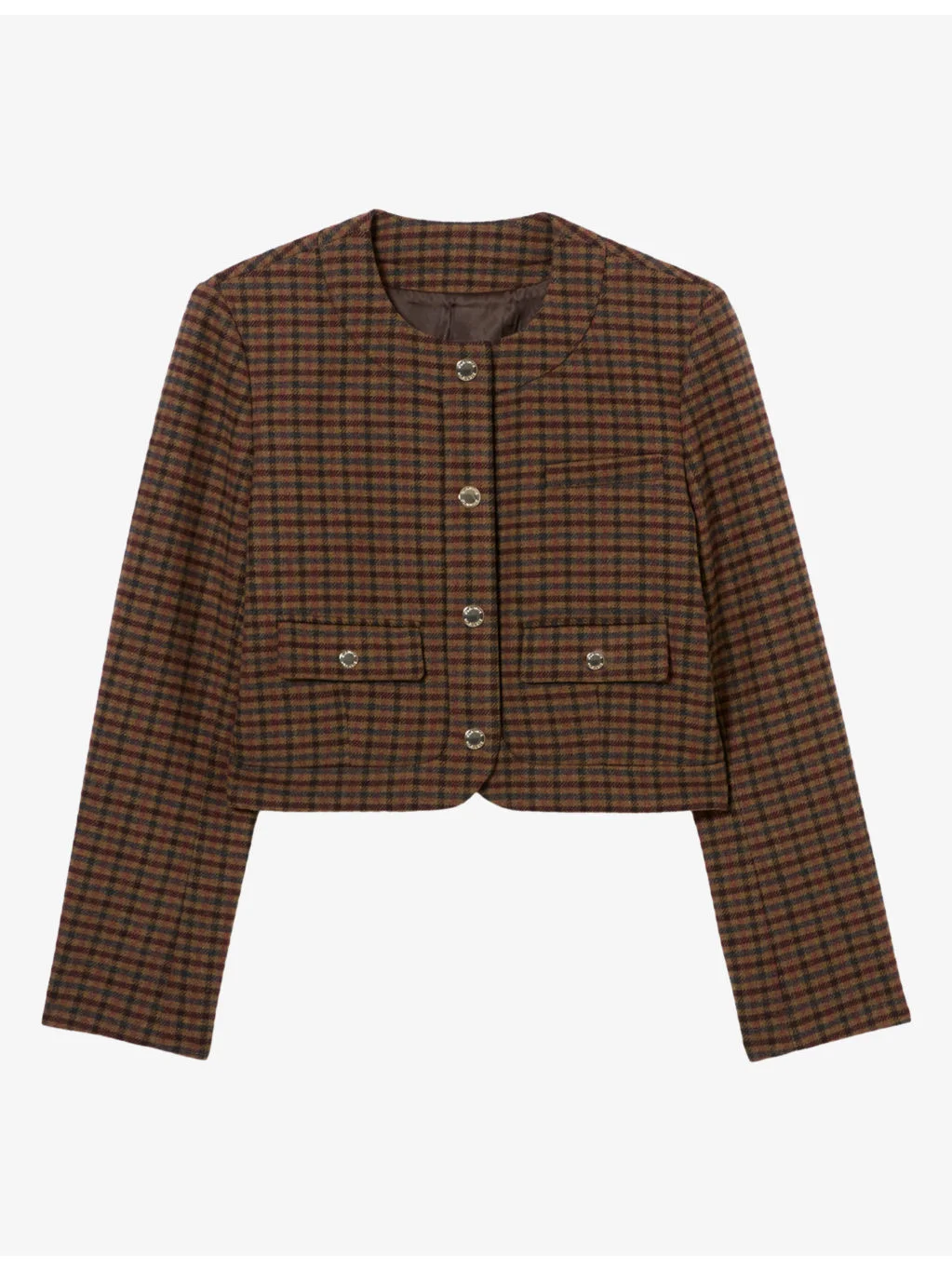 Checked Cropped Wool-Blend Jacket - 1